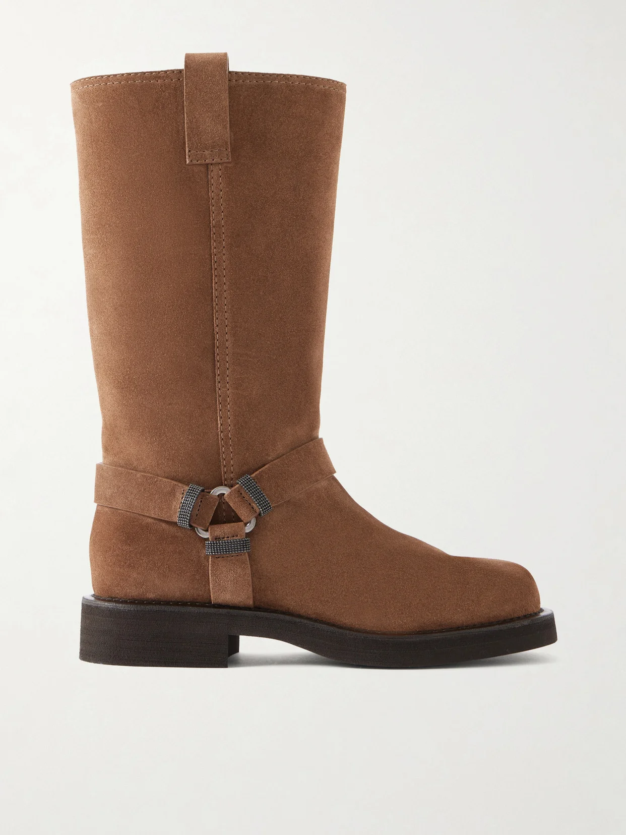 Bead-embellished Suede Biker Boots - 1