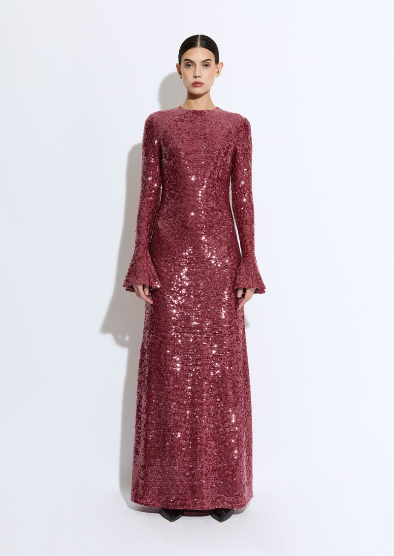 LAPOINTE Sequin Flare Sleeve Boatneck Gown outlook