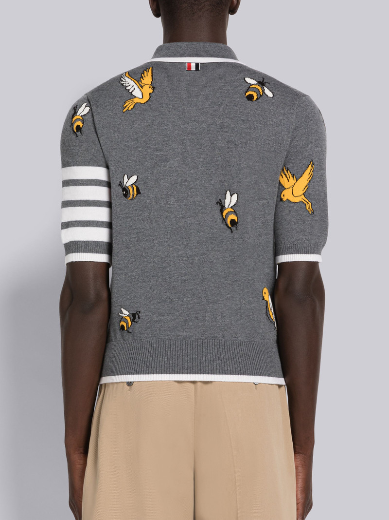 COTTON MERINO BIRDS AND BEES HALF DROP 4-BAR POLO 3