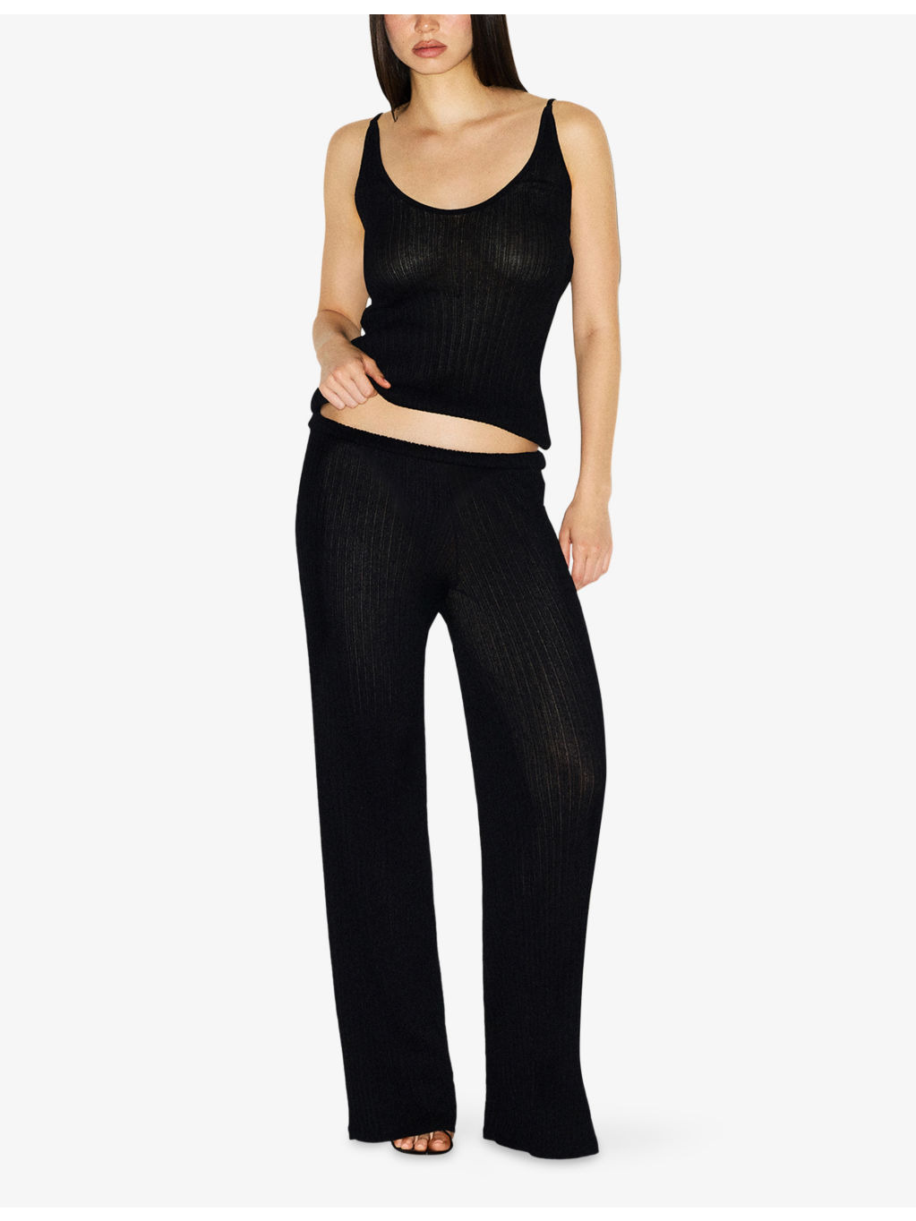 Sheer Knit Plunge Tank Top - 2