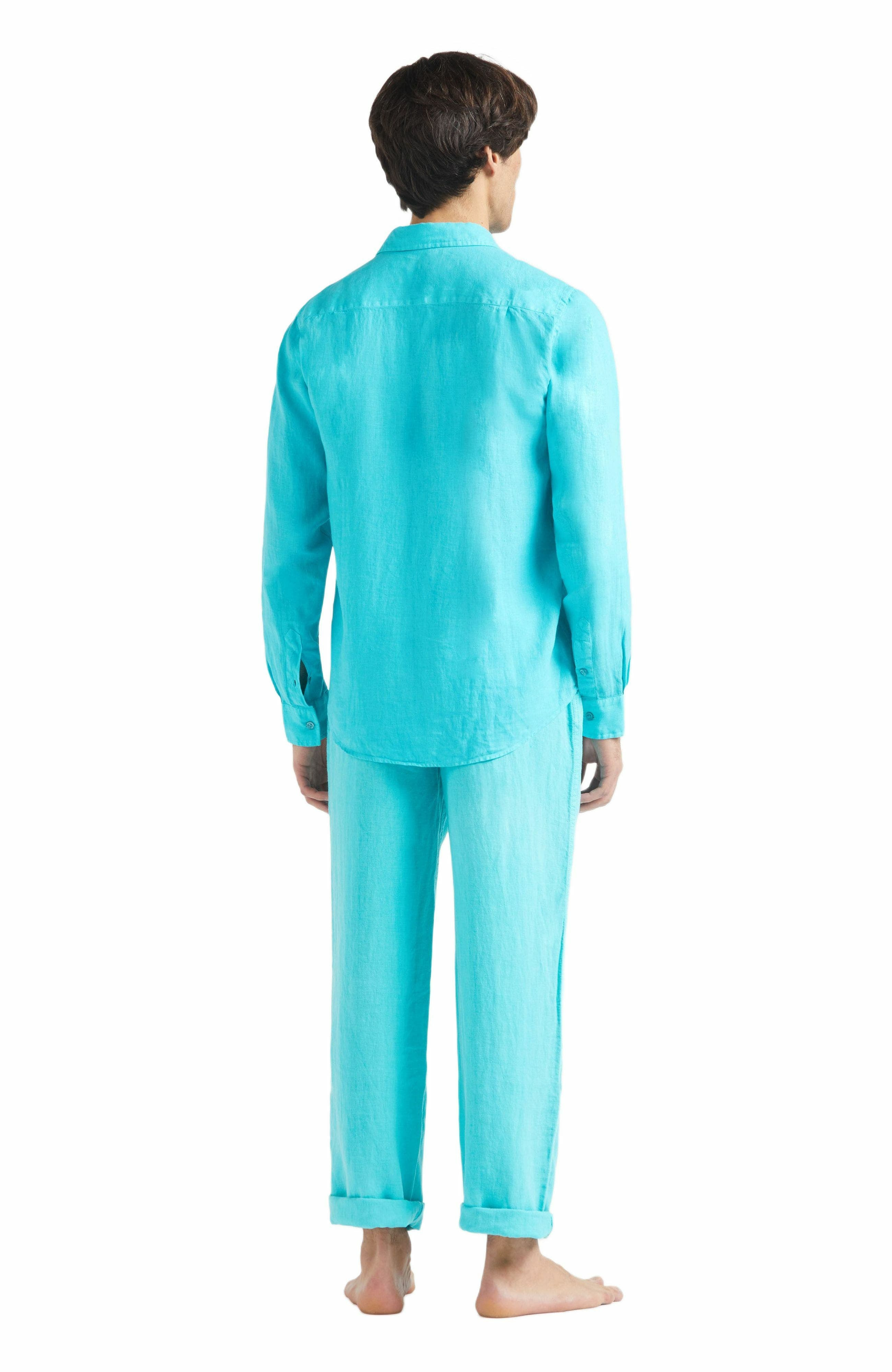 Vilebrequin Men's Solid Linen Shirt in Vert Disco at Nordstrom - 4