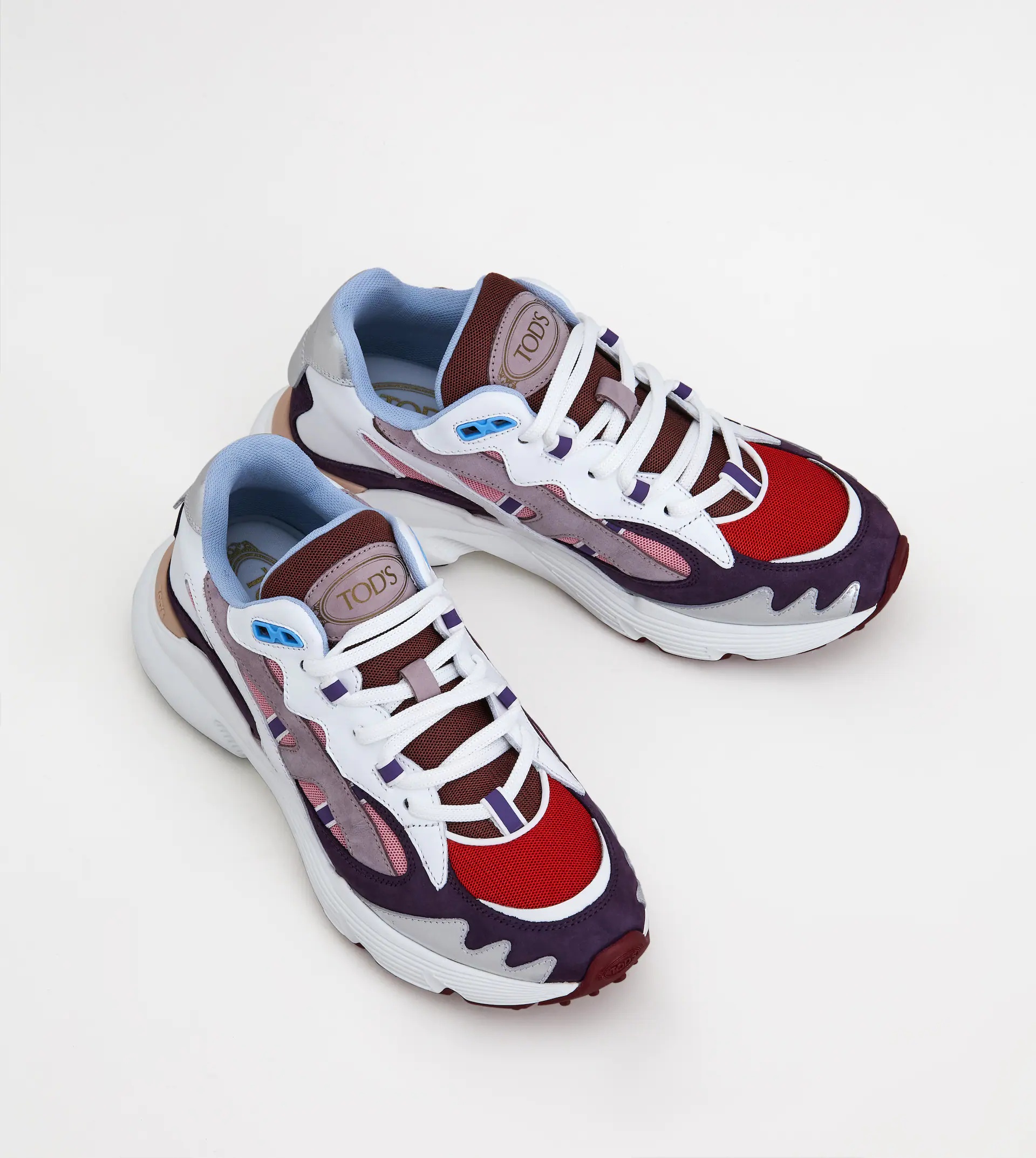 SNEAKERS IN LEATHER AND HIGH-TECH FABRIC - WHITE, VIOLET, PINK - 3