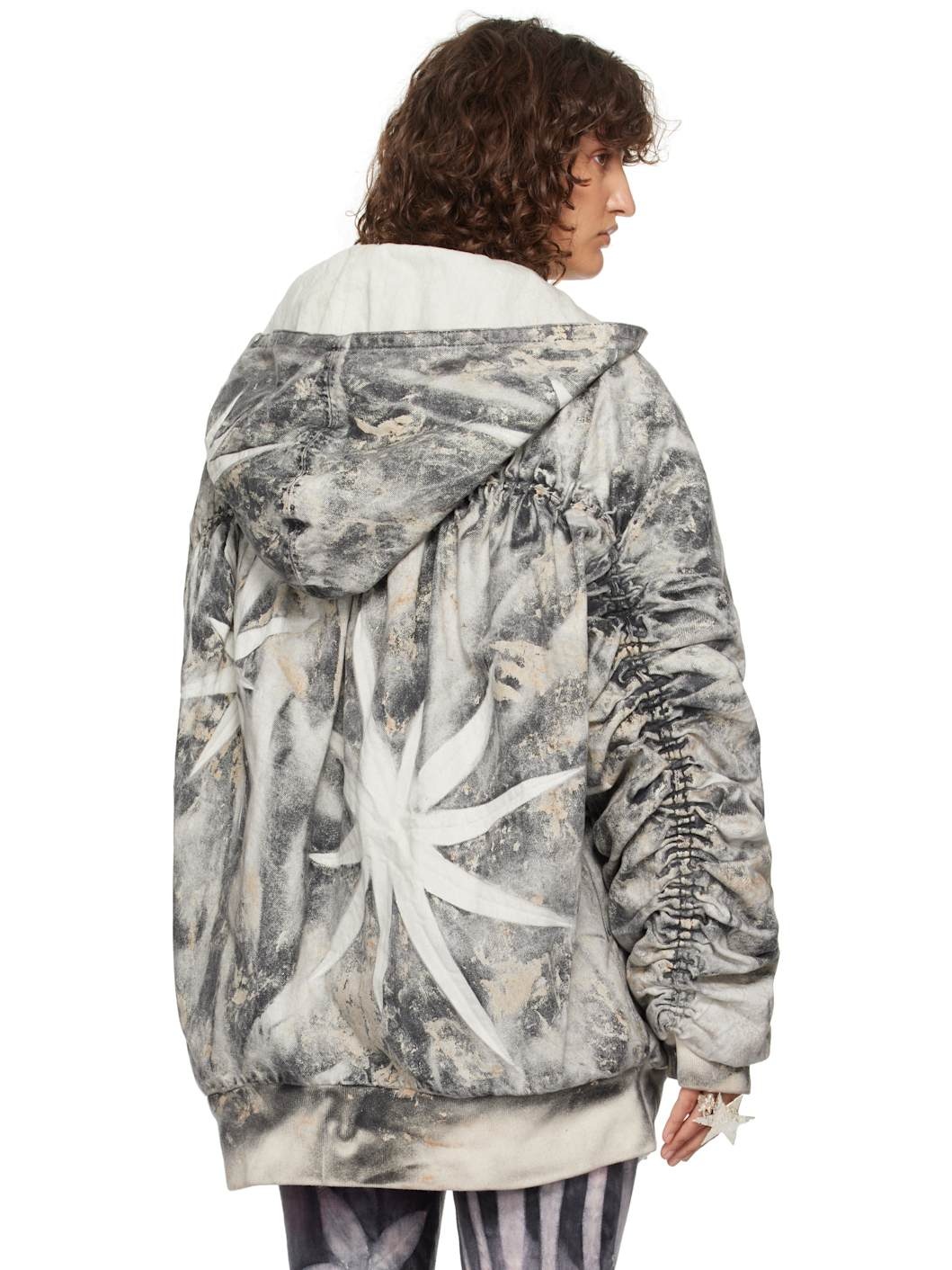 SSENSE Exclusive White & Black Oversized Hooded Denim Bomber Jacket - 3