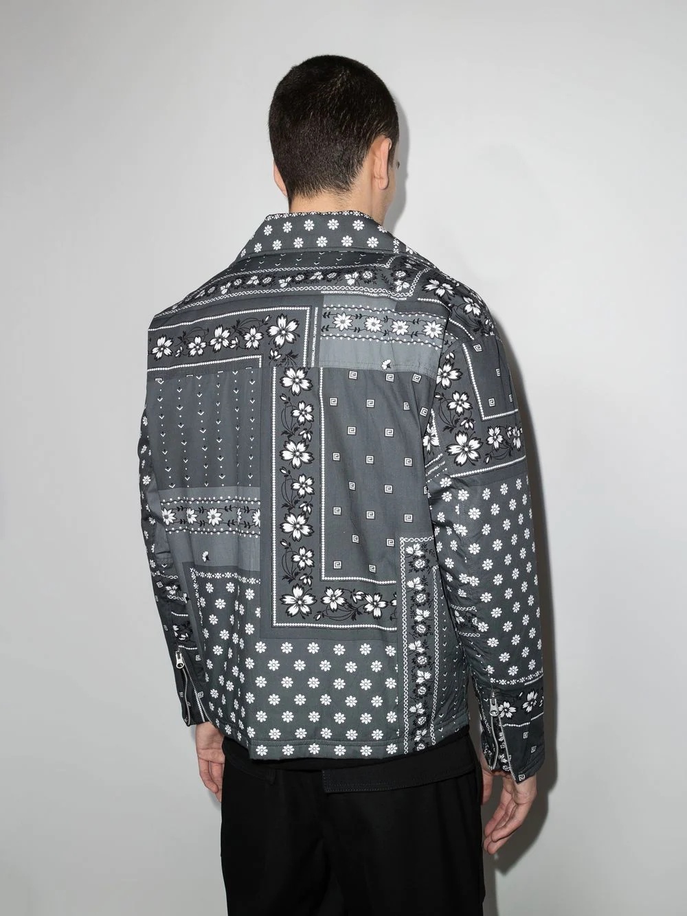 bandana-print biker jacket - 3