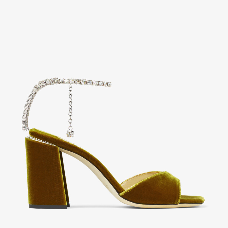 Saeda Sandal 85 Citrine Velvet Sandals with Swarovski Crystal Chain - 1