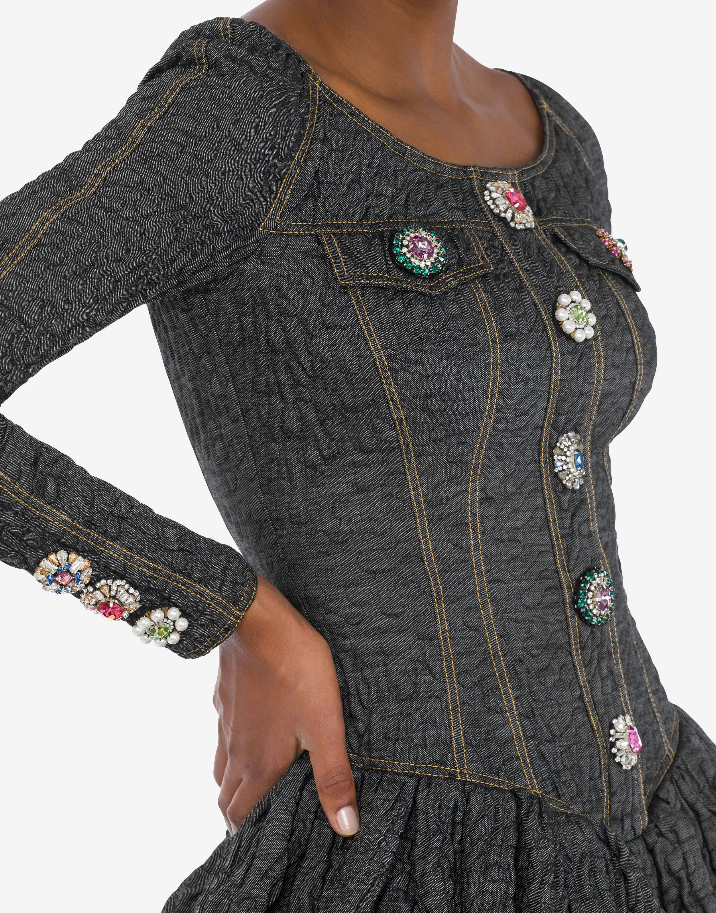 JEWEL BUTTONS BLACK DENIM DRESS - 4