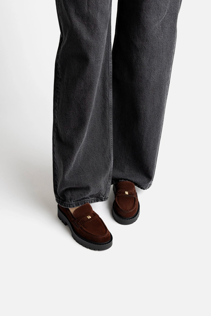 Larroudé Suki Lugsole Loafer In Brown Suede outlook