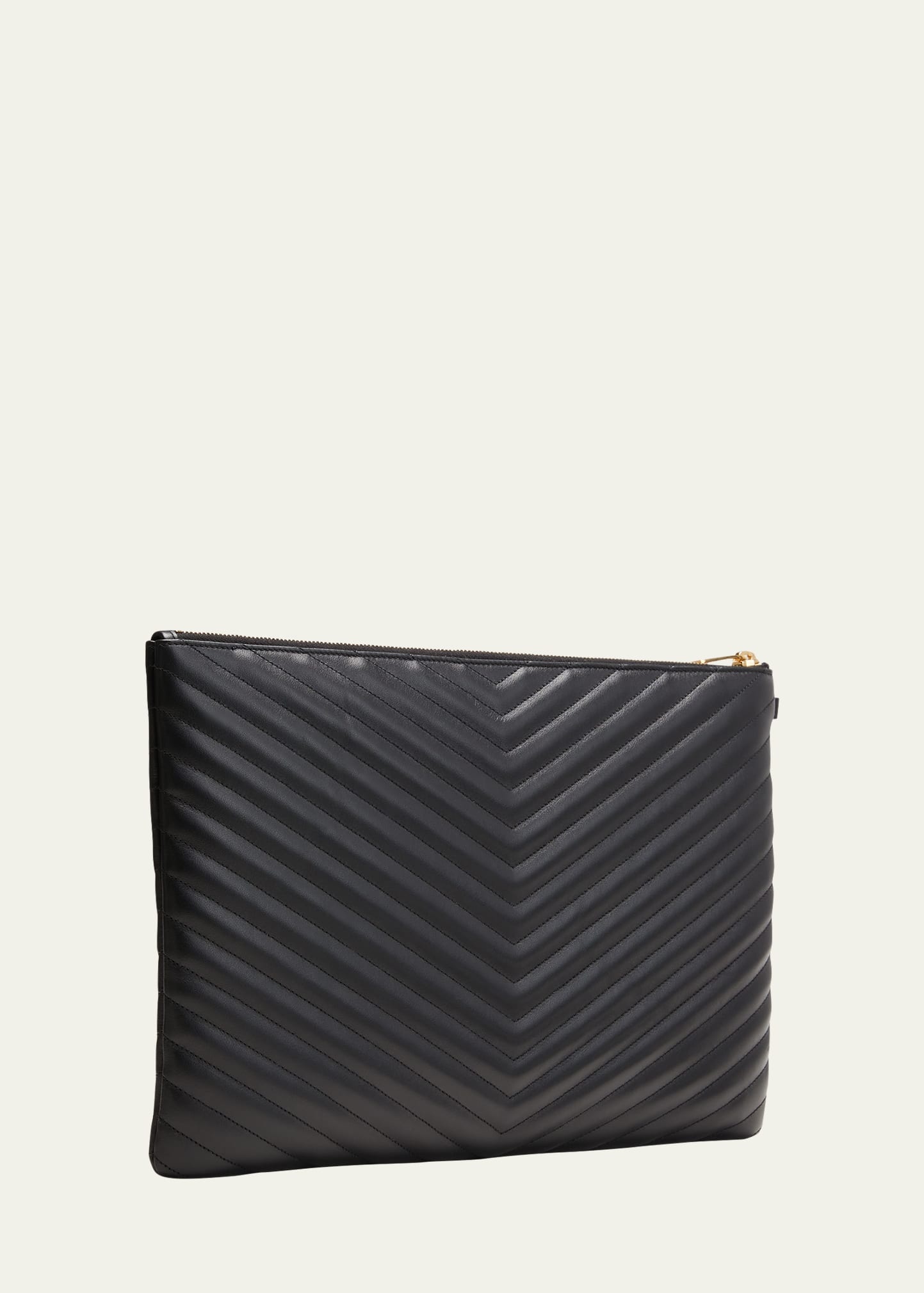 Monogram YSL Large Chevron Quilted Flat Wristlet Pouch, Black - 3