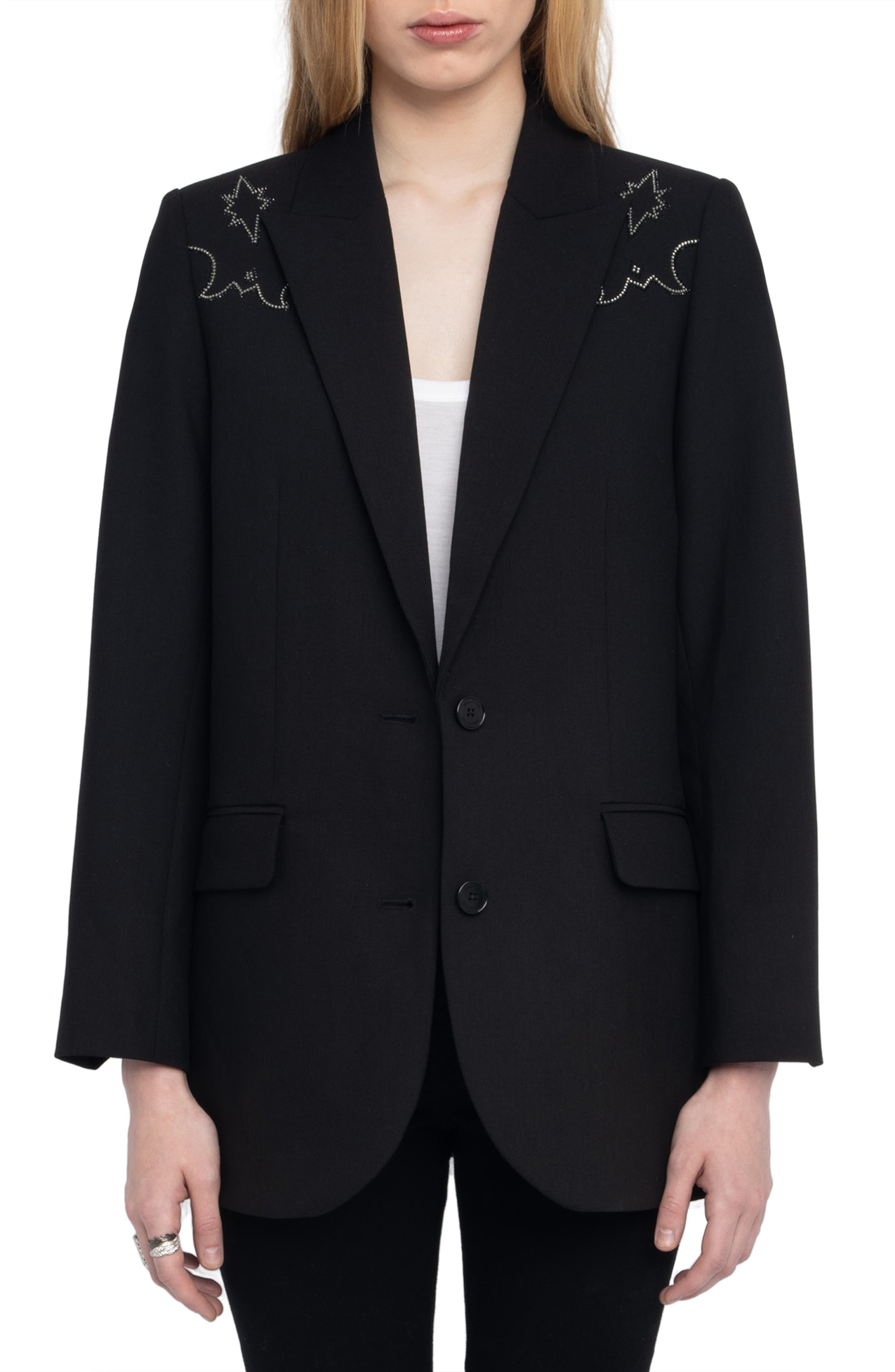 Zadig & Voltaire Viva Rhinestone Detail Jacket in Black at Nordstrom - 1