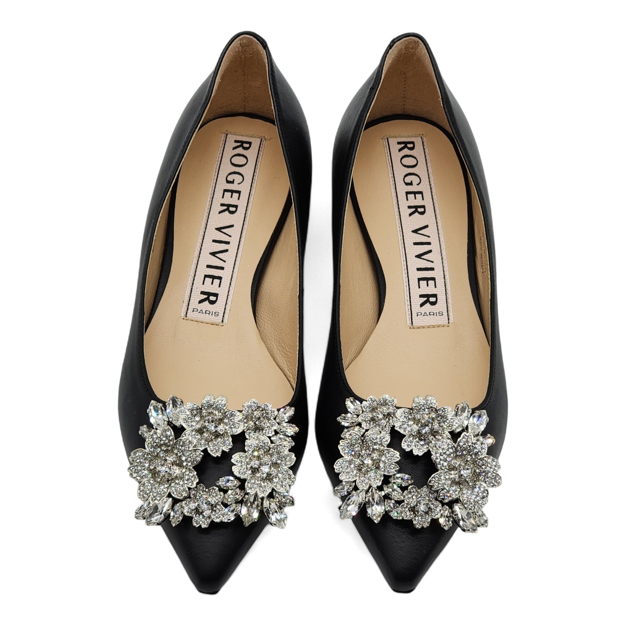 Roger Vivier Flower Strass Leather Ballet Flats - Leather - Black - 4