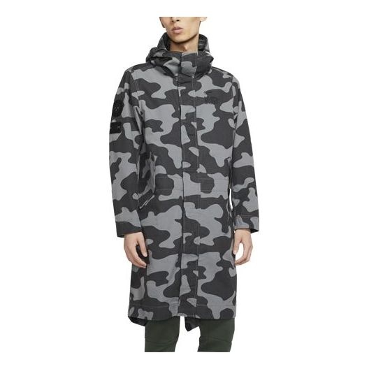 Nike Sportswear mid-length Camouflage hooded Windproof Casual Jacket Gray Dark gray CK2537-084 - 1