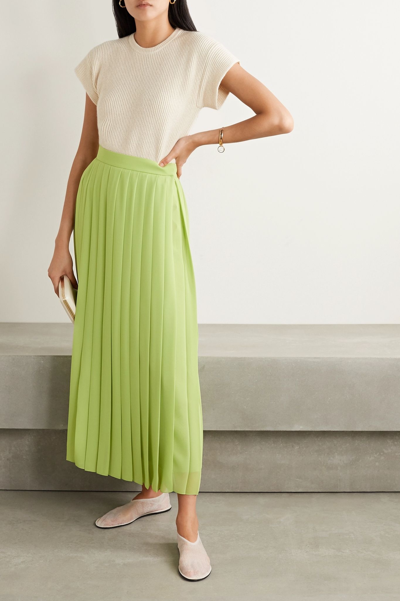 Magda pleated chiffon midi skirt - 2