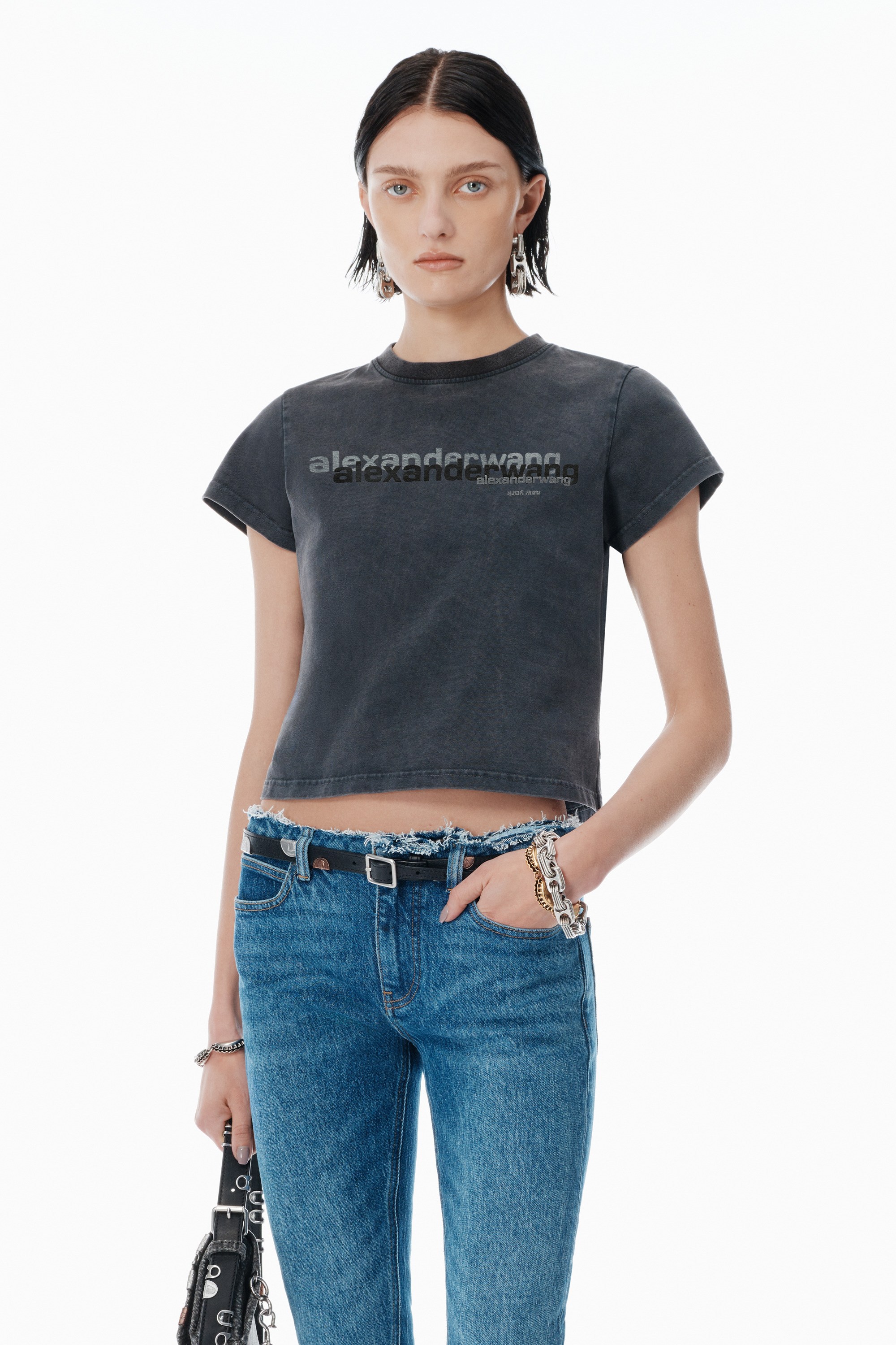 Black Cotton Shrunken Logo Tee - 2