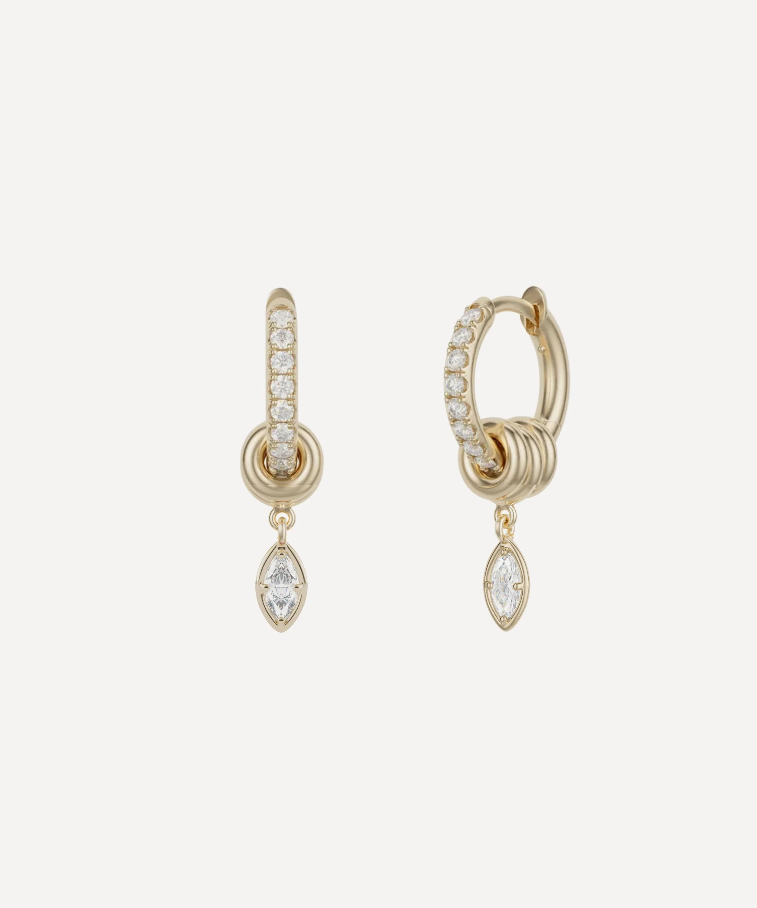 18ct Gold Zahra Marquise Diamond Hoop Earrings - 1