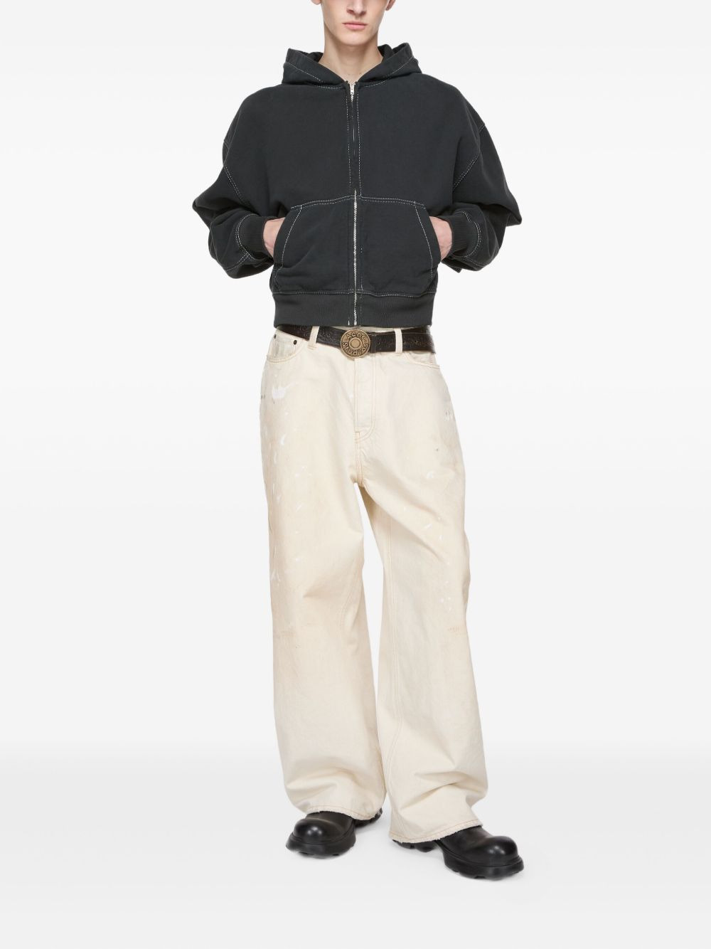 contrast-stitch zip-up hoodie - 3