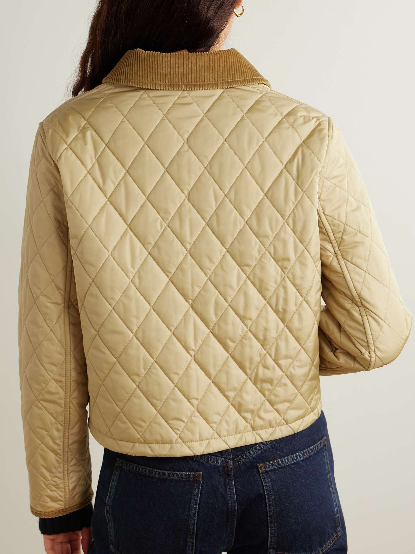 Cotton-corduroy-trimmed quilted shell jacket Tan - 4