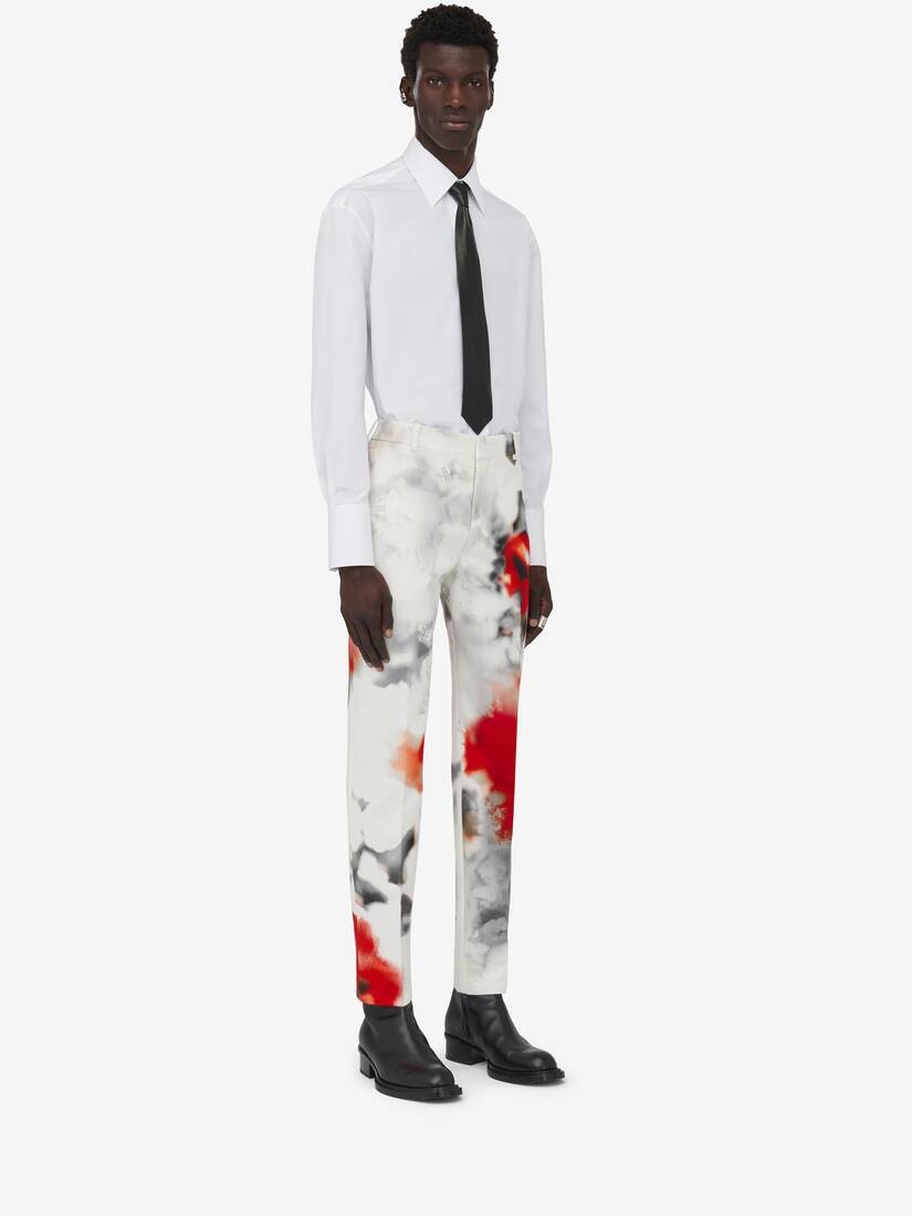 Men's Obscured Flower Cigarette Trousers in White/red - 3
