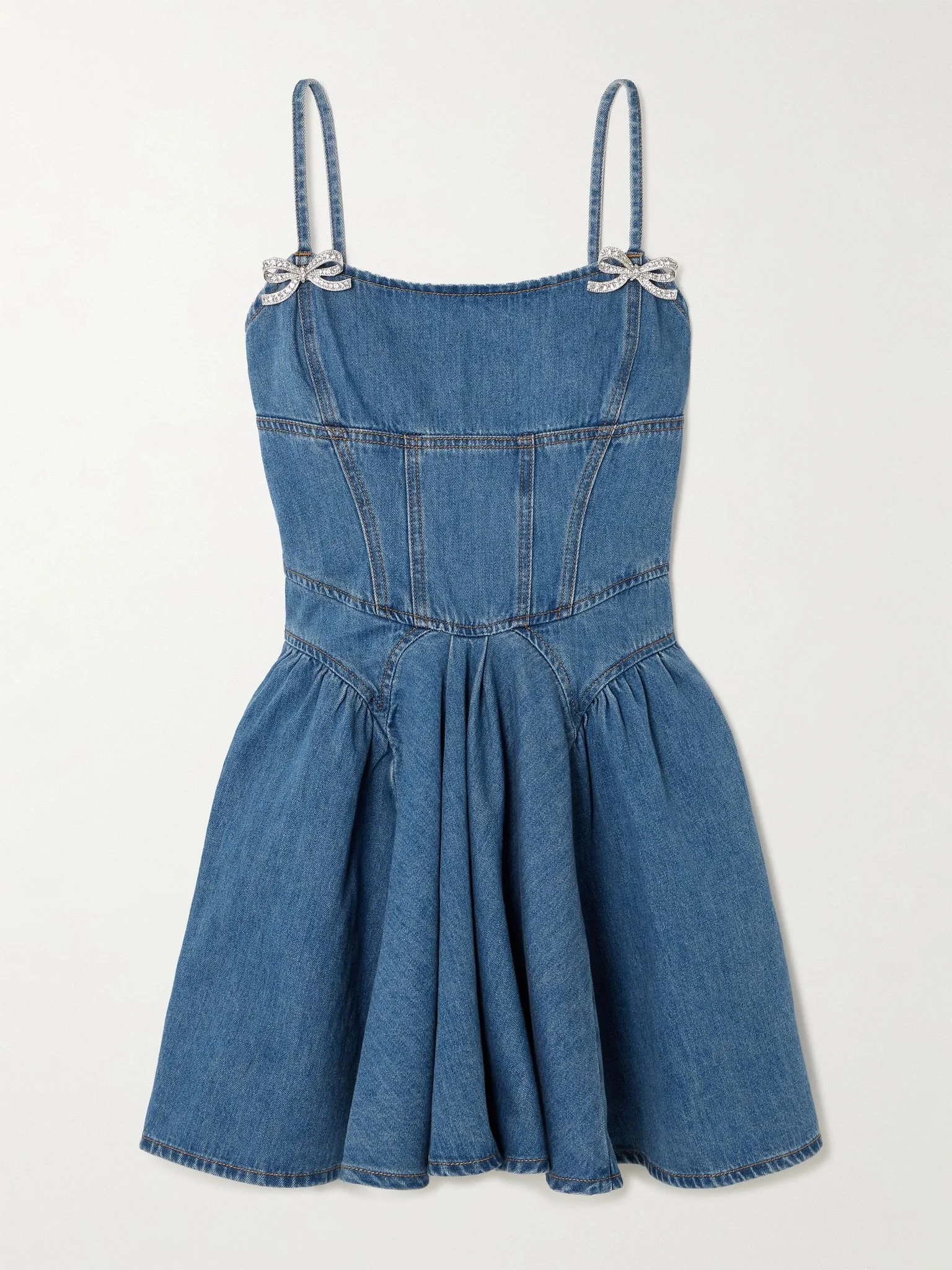 Embellished paneled denim mini dress Blue - 1