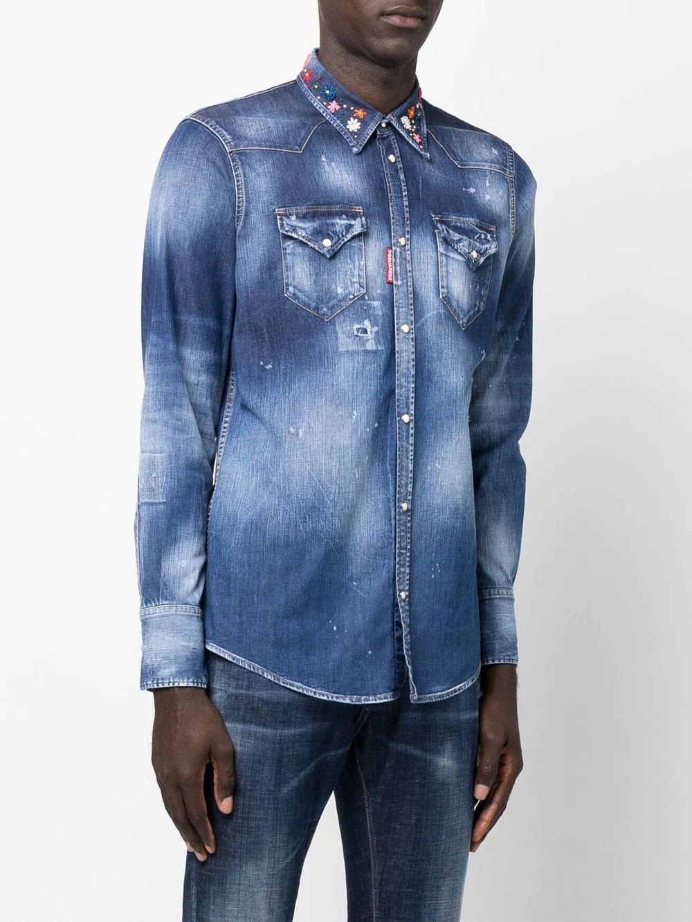 embroidered-design denim shirt - 3