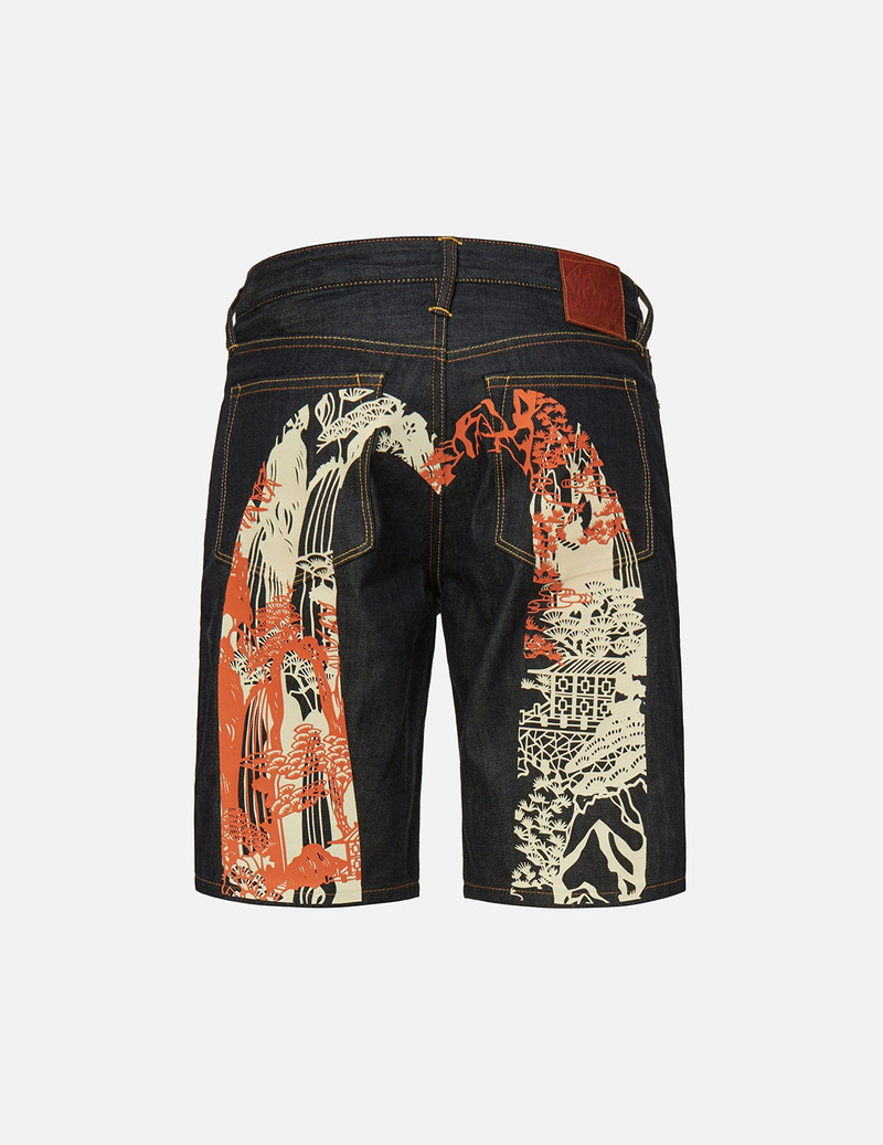 EVISU TWO-TONE LANDSCAPE DAICOCK DENIM SHORTS outlook