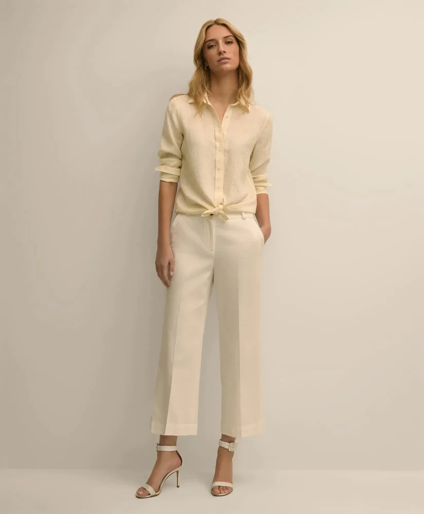 Cotton Dobby Cropped Wide-Leg Pants - 1