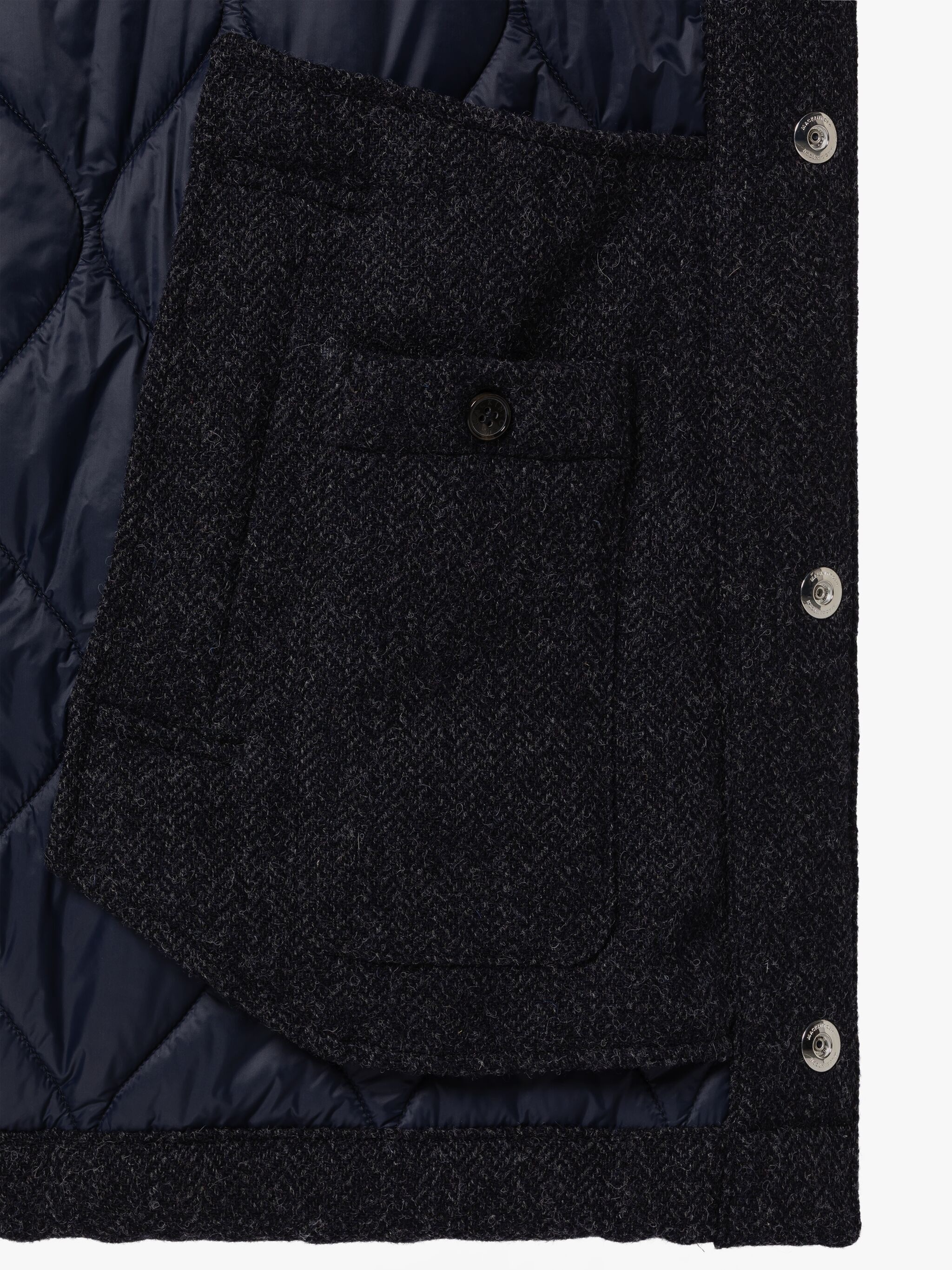 TEEMING NAVY HERRINGBONE WOOL QUILTED COACH JACKET - 6