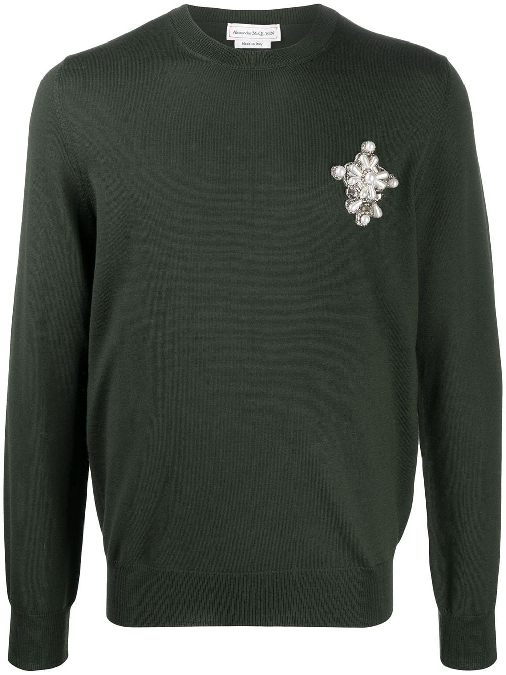 embroidered-badge crew neck jumper - 1