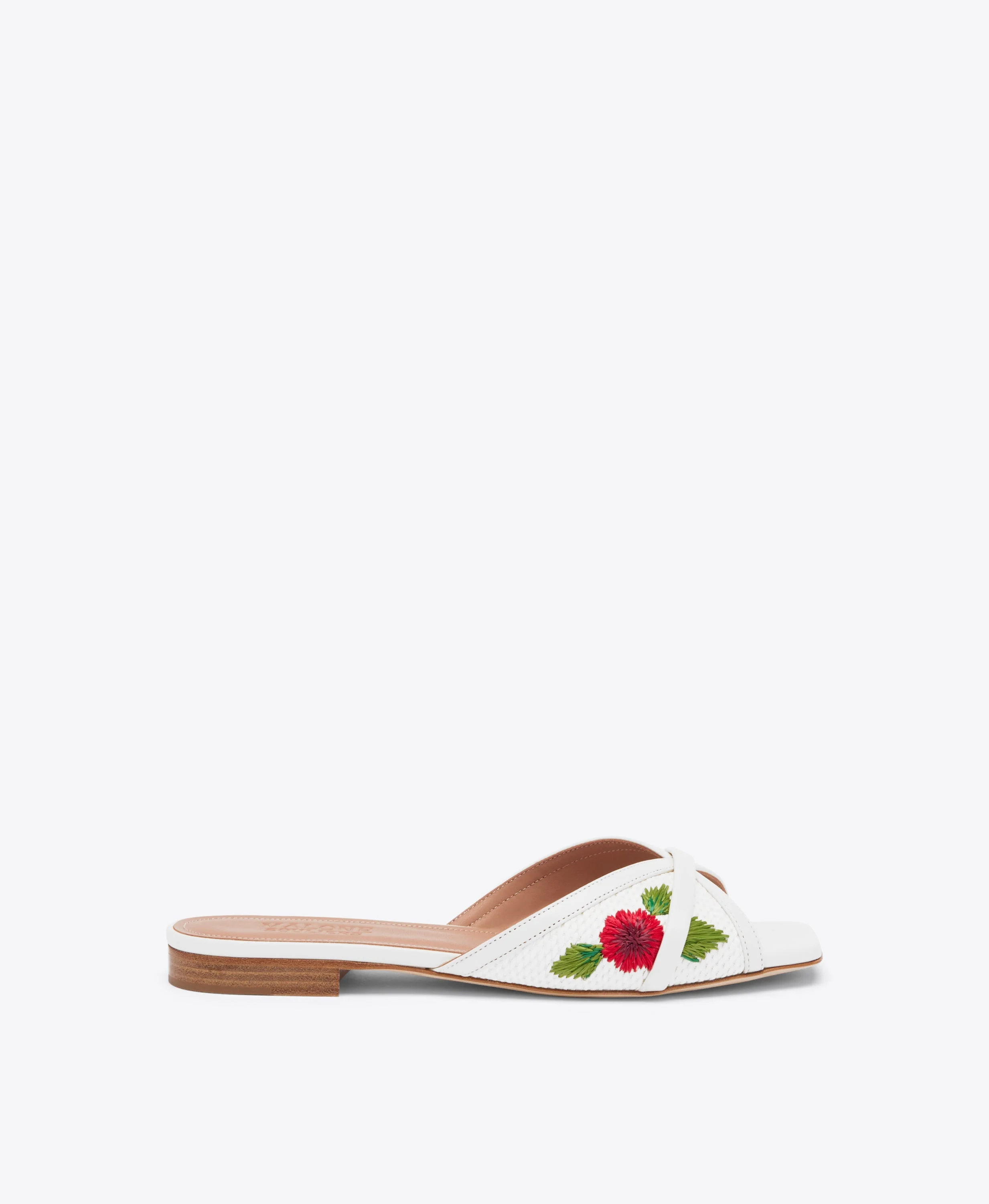 Perla White Embroidered Raffia Flat Sandals - 1