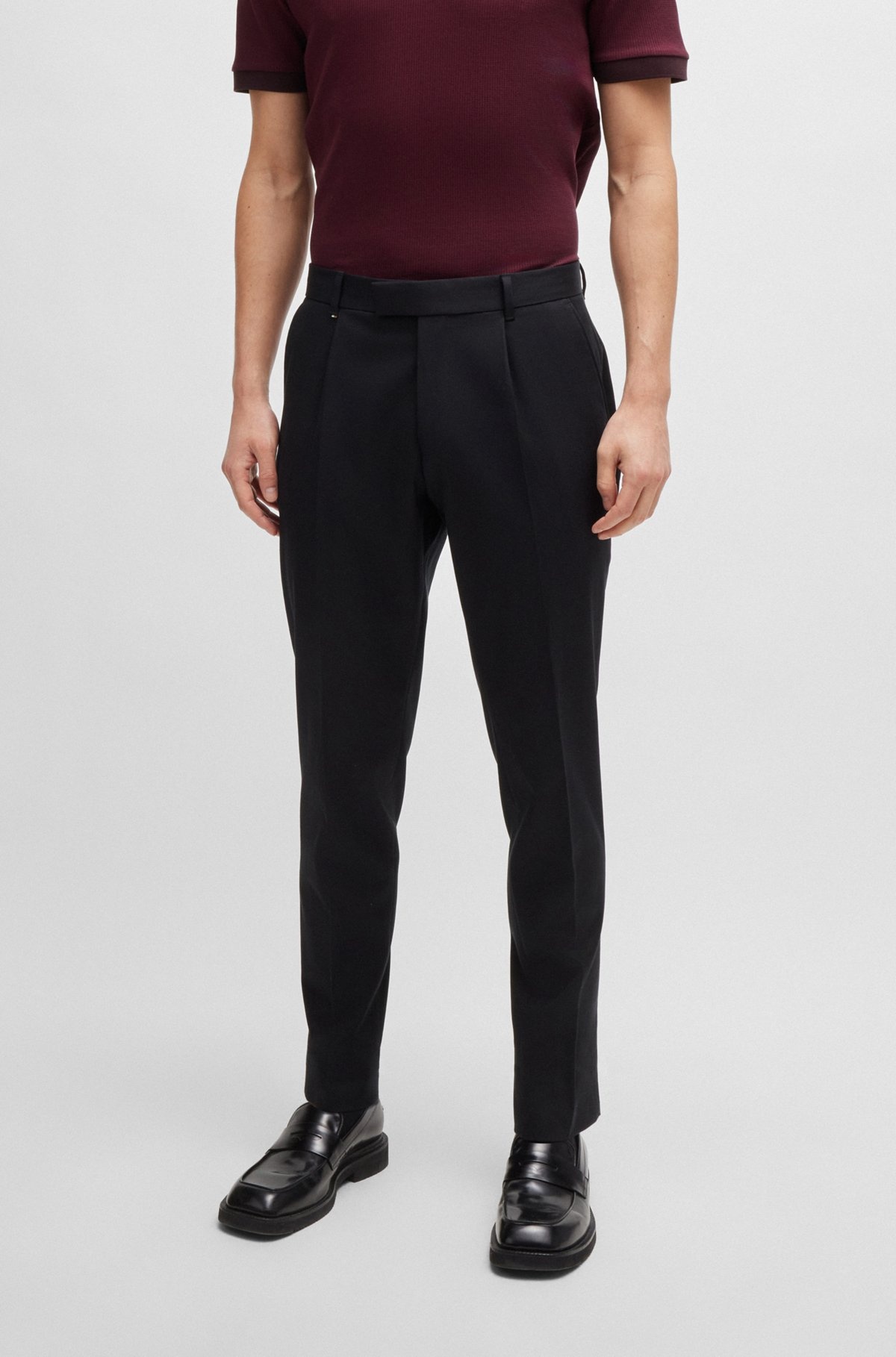 RELAXED-FIT TROUSERS IN STRETCH FABRIC WITH PLEAT FRONT - 2
