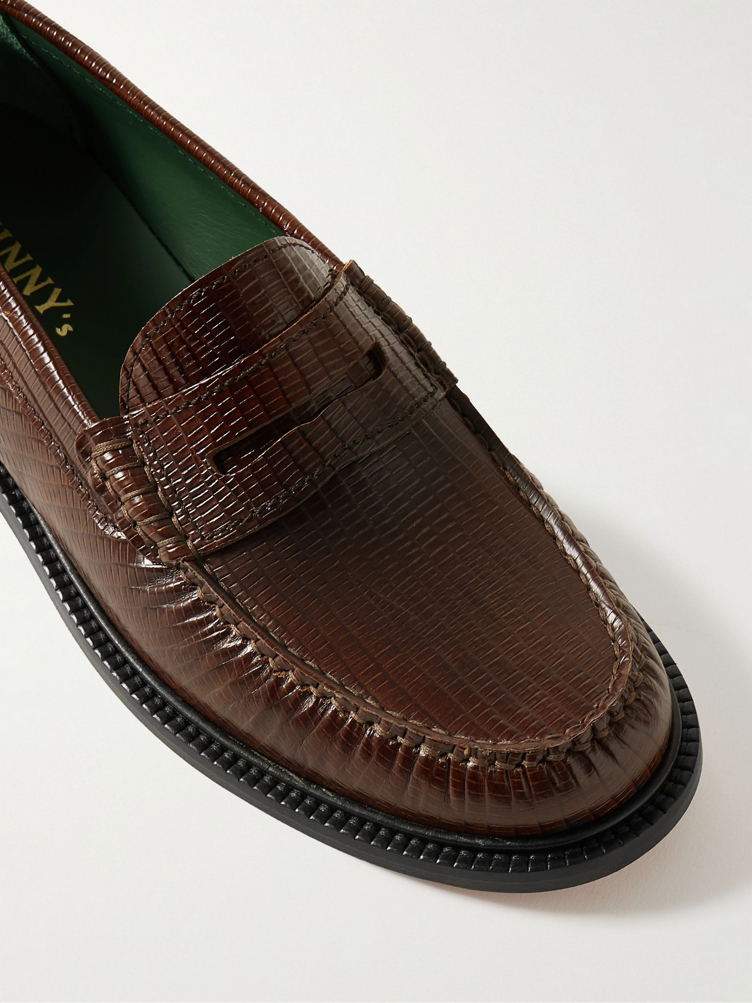 Yardee Lizard-Effect Leather Penny Loafers Brown - 6