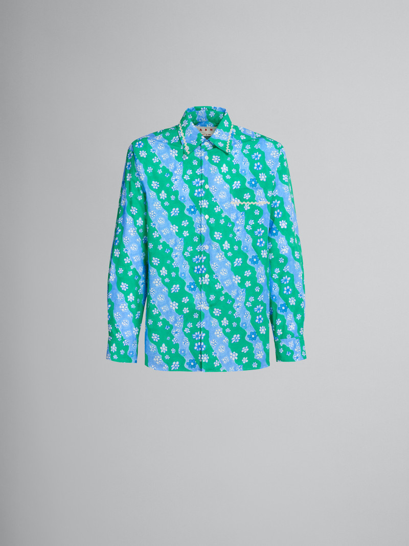 POPLIN SHIRT WITH GREEN STRIPY FLOWER PRINT 1