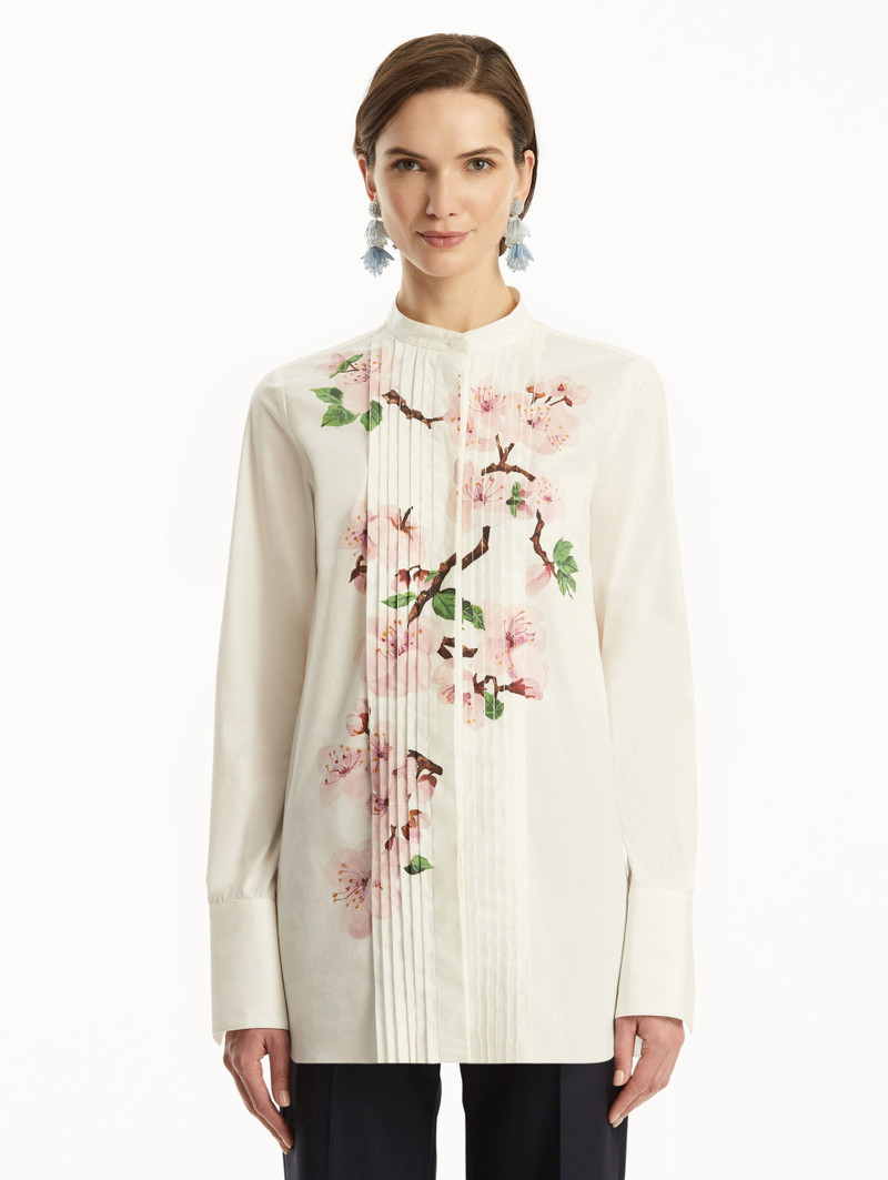 Oscar de la Renta CHERRY BLOSSOM COTTON POPLIN PLEATED BLOUSE outlook