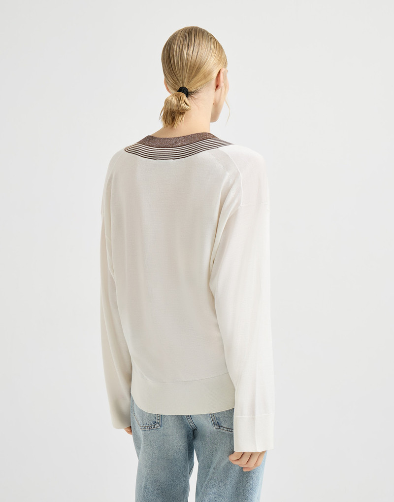 Cashmere and silk lightweight sweater with sparkling neckline 3