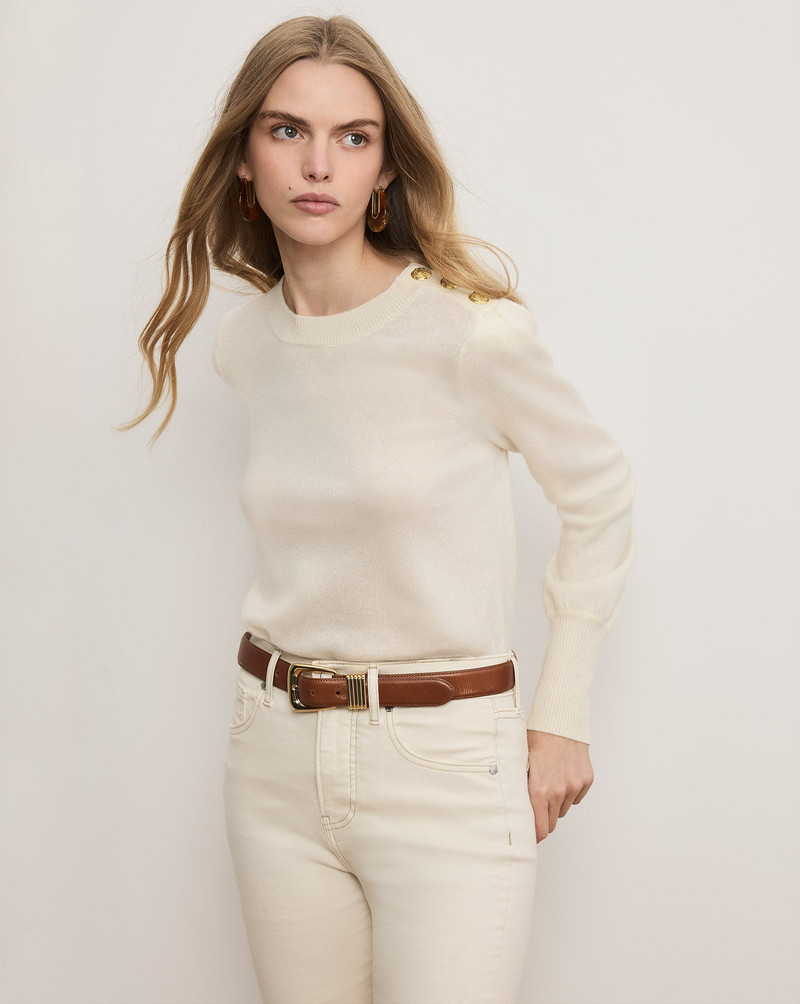 VERONICA BEARD NELIA CASHMERE PULLOVER | BUTTON ACCENT outlook