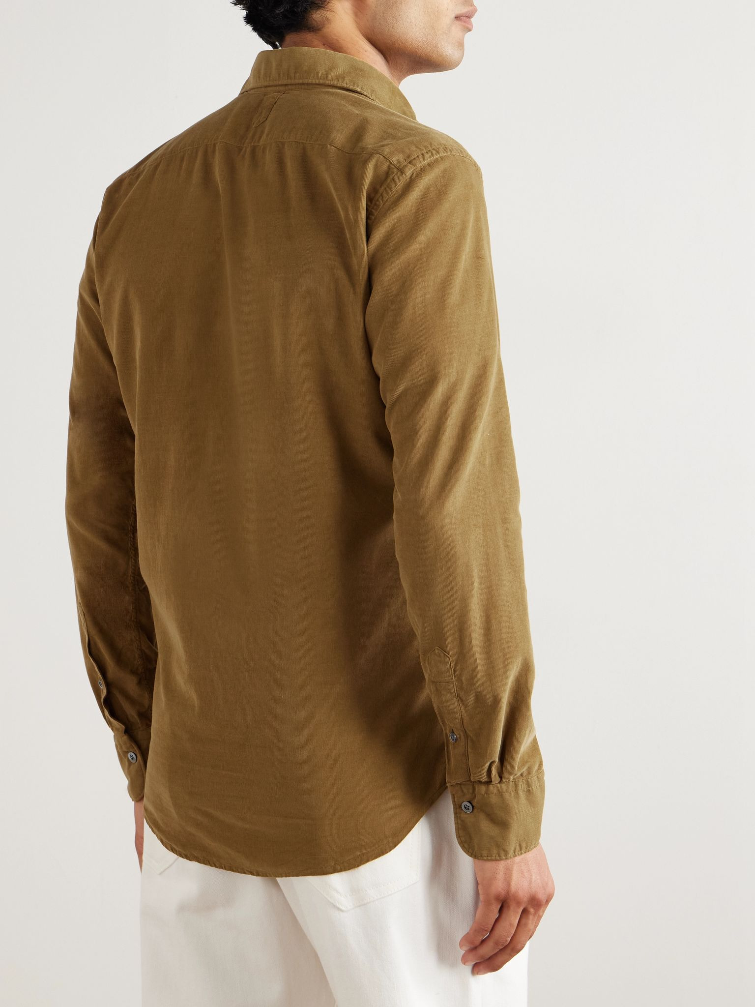 Slim-Fit Garment-Dyed Cotton-Corduroy Shirt Tan - 4