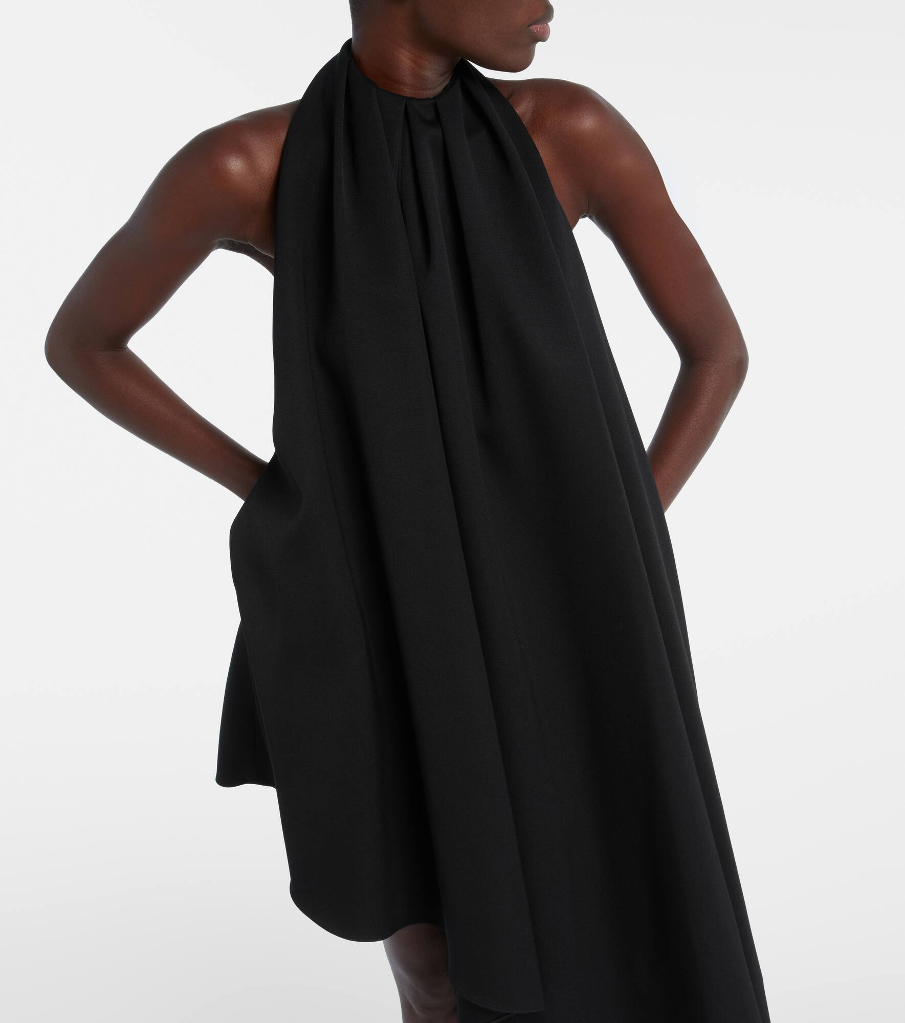 Asymmetric draped wool cocktail dress - 4
