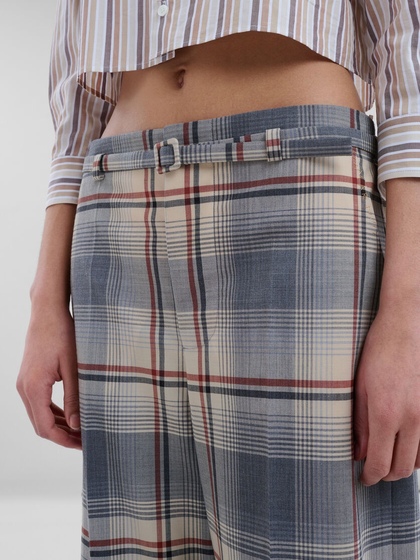 GREY CHECKED WOOL TROUSERS WITH BELT - 4