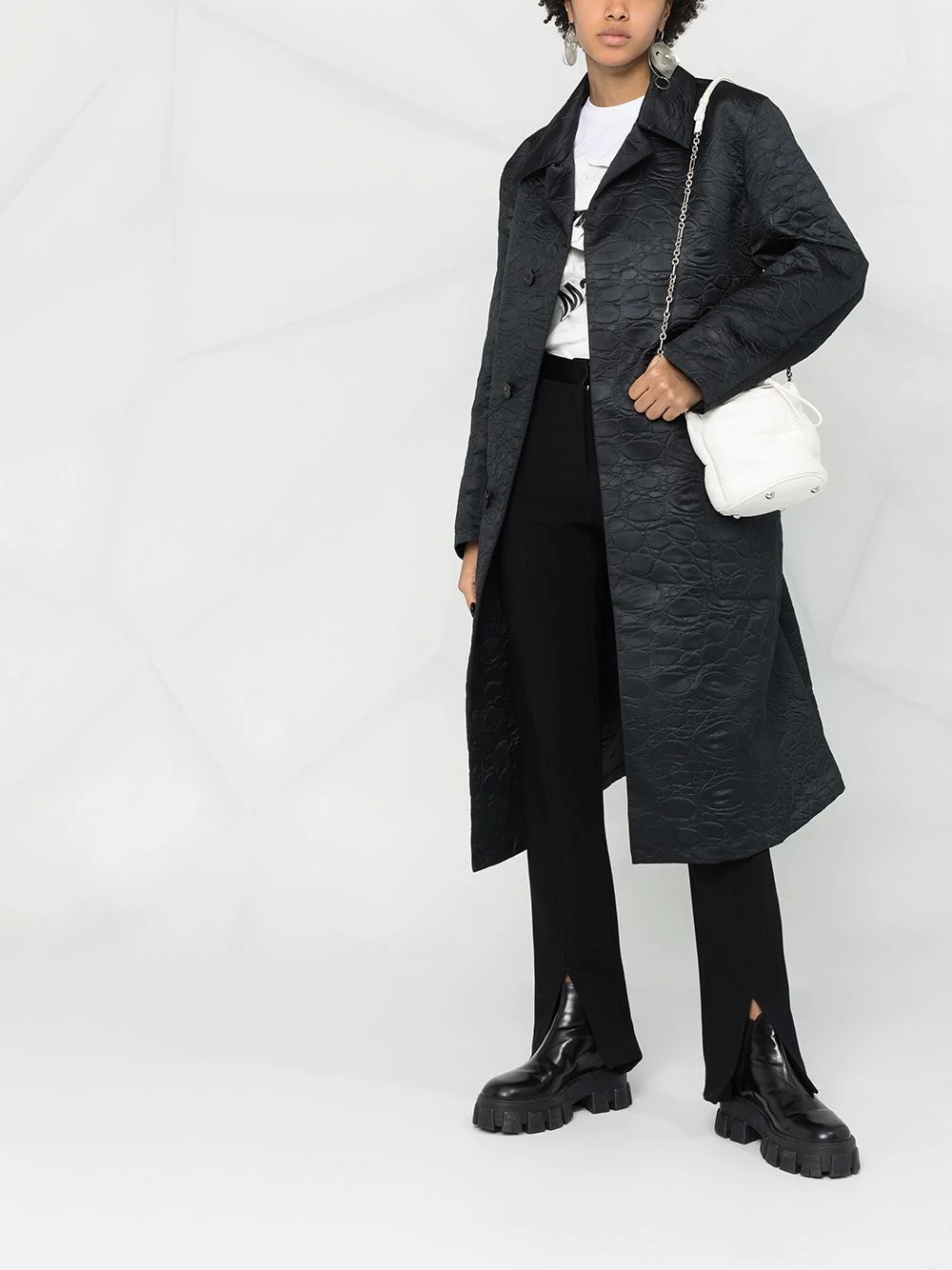 textured belted mid-length coat - 2