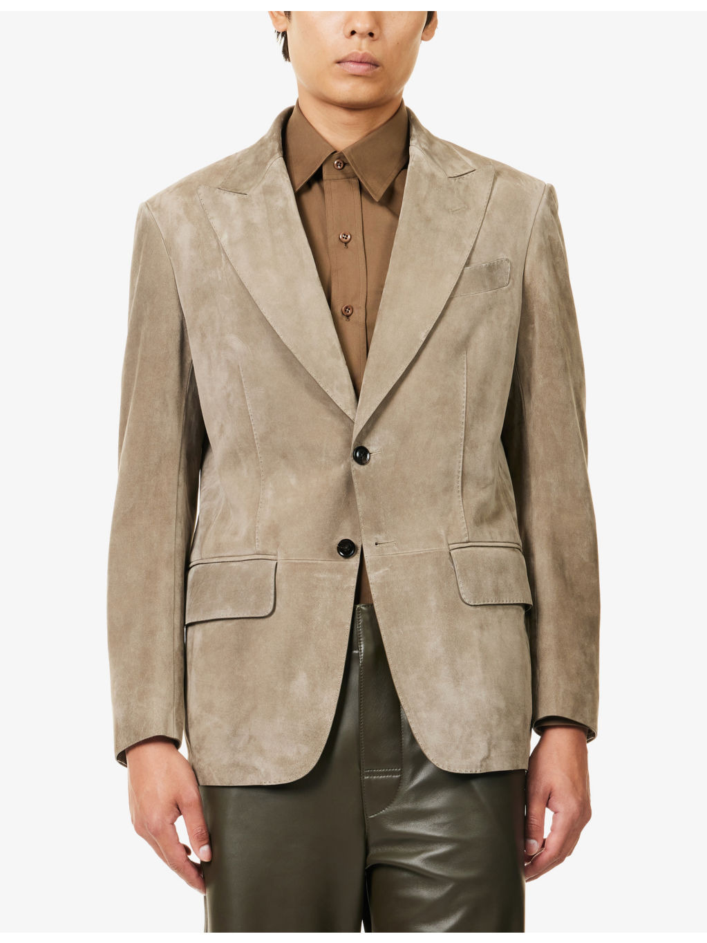 Dyllan Peak-Lapels Suede Blazer Jacket - 3