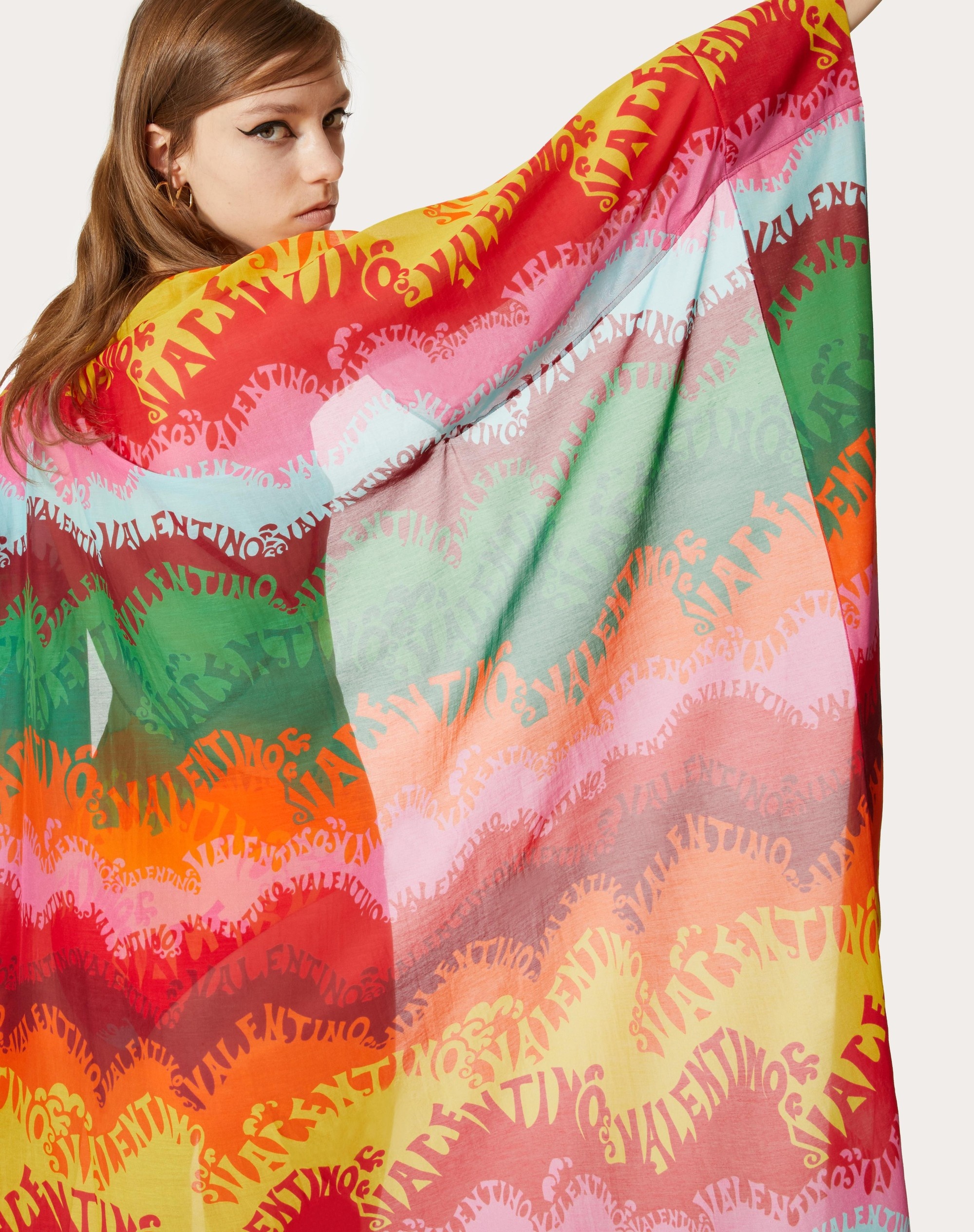 VALENTINO WAVES MULTICOLOR PRINT LONG VOILE CAPE - 5