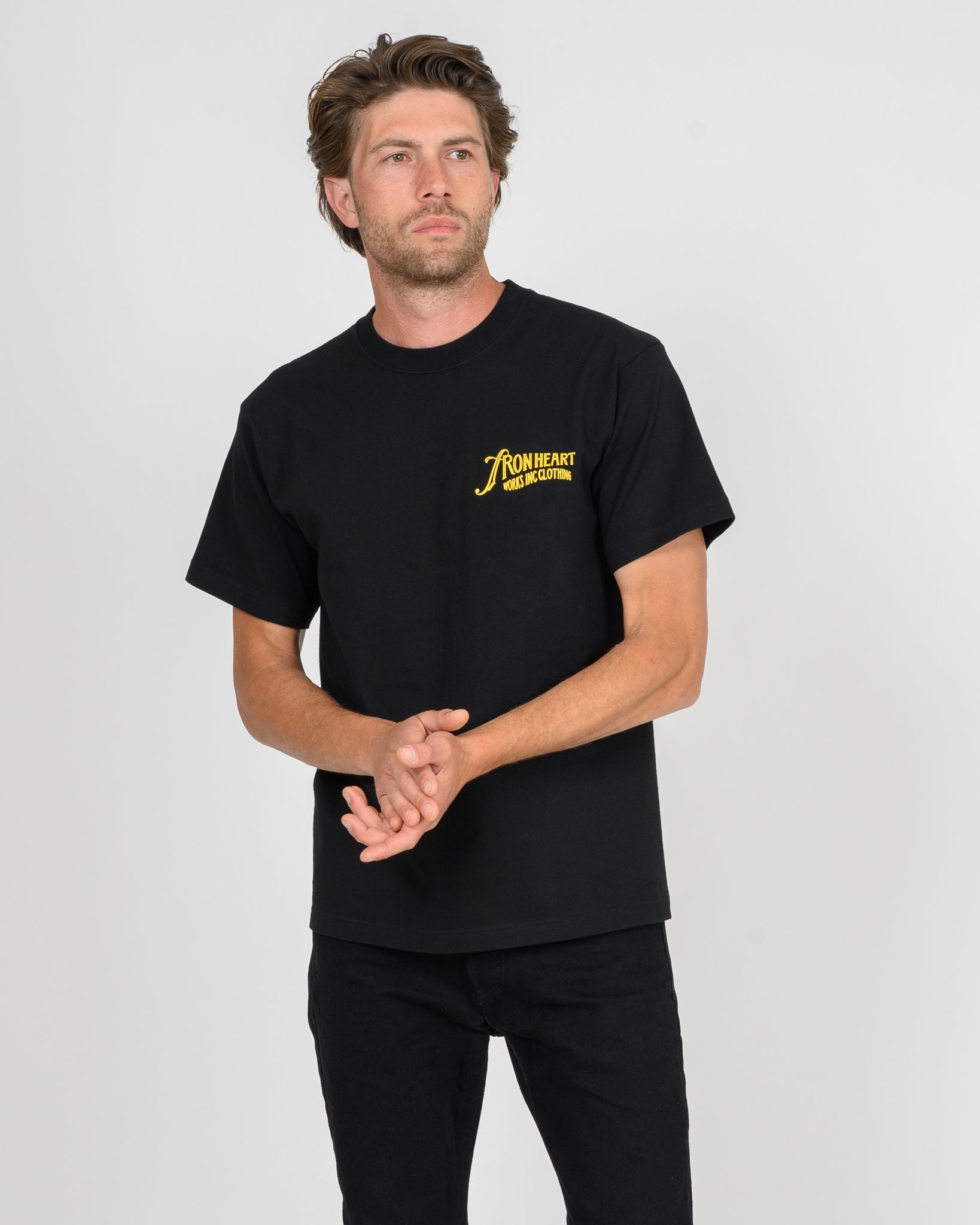 7.5OZ PRINTED LOOPWHEEL CREW NECK T-SHIRT - BLACK - 3