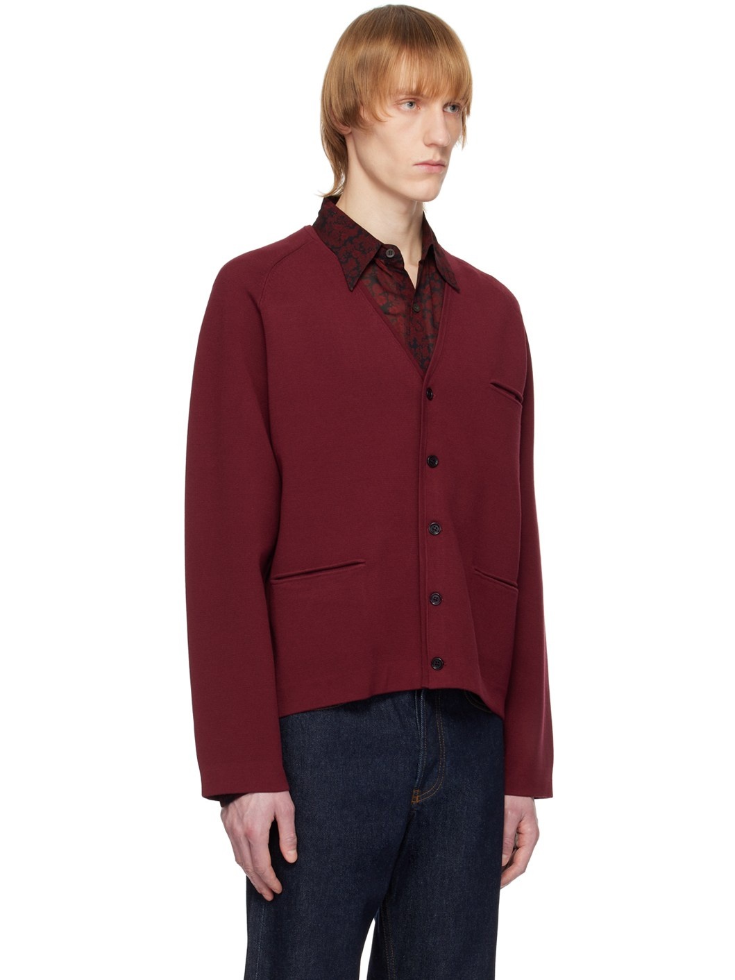 Burgundy Y-Neck Cardigan - 2