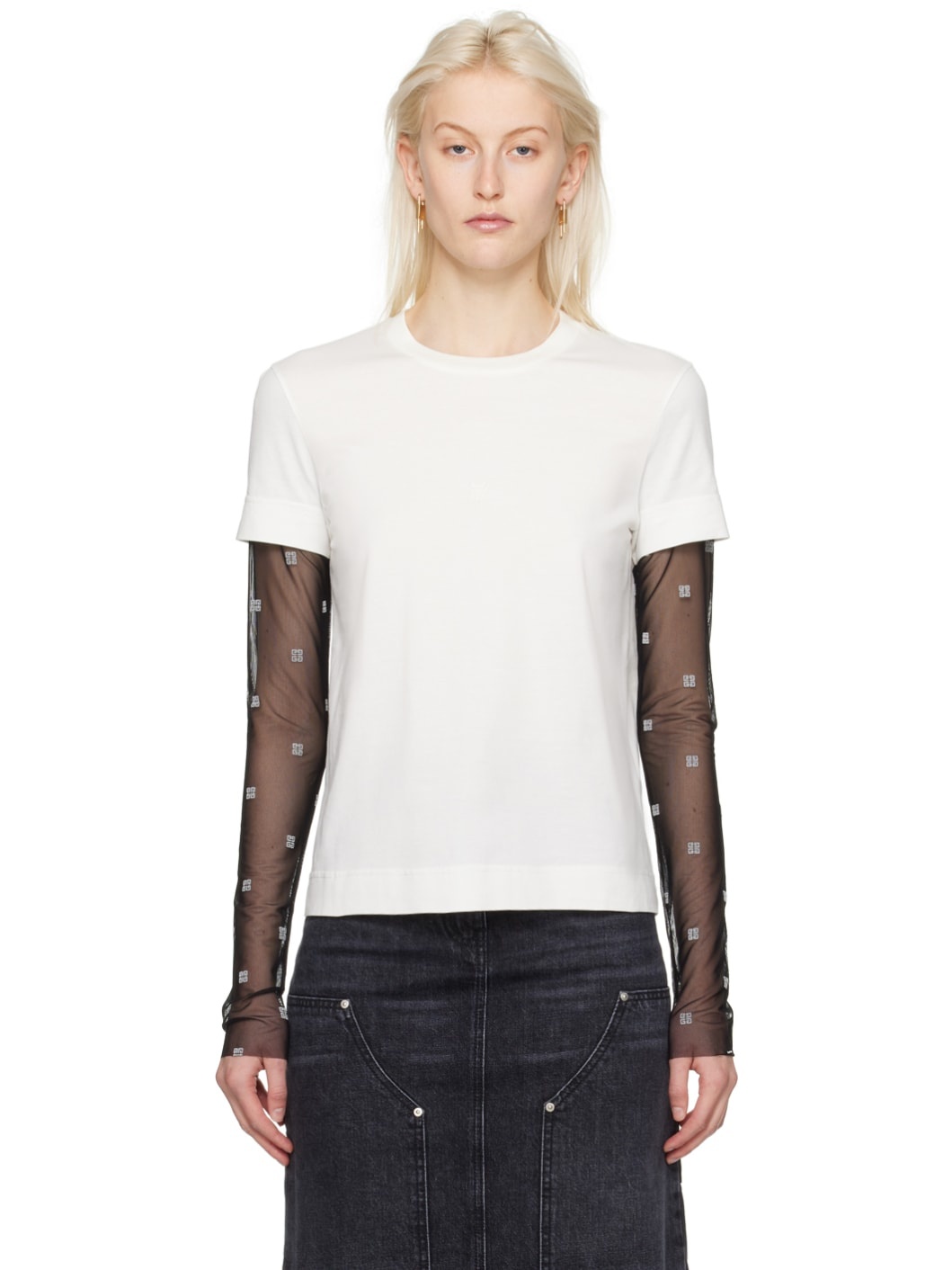 White & Black Layered Long Sleeve T-Shirt - 1