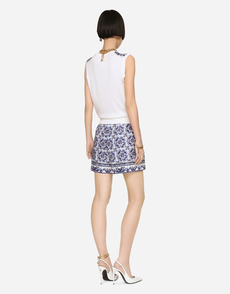 Sleeveless silk and twill sweater with majolica print - 4