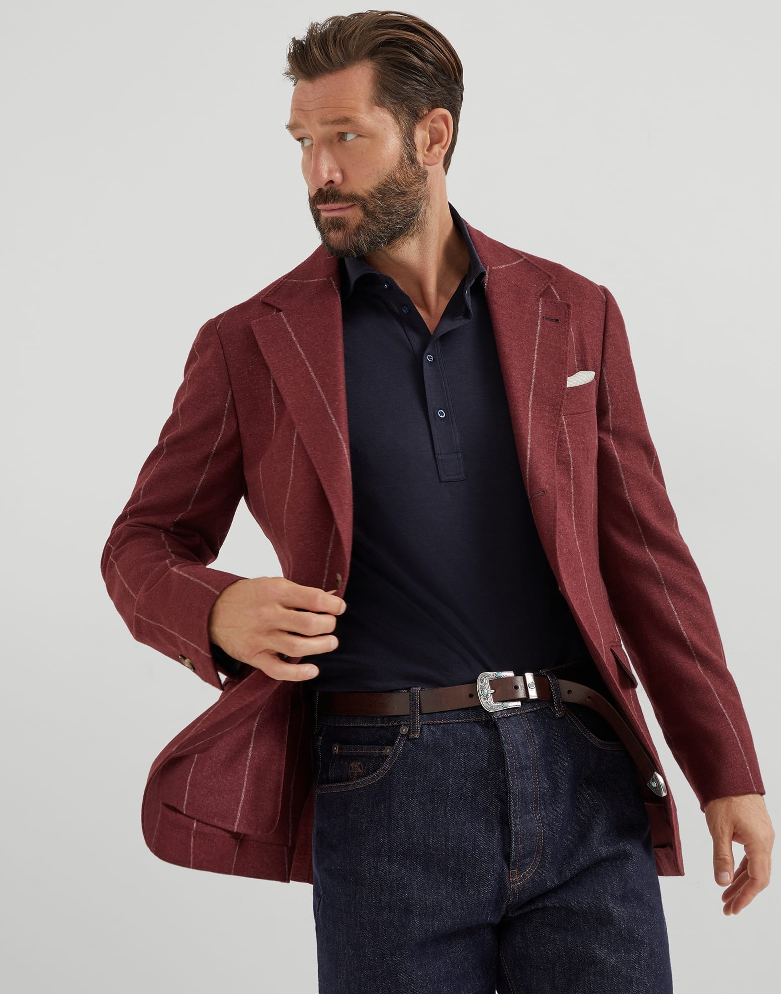 Silk and cotton lightweight jersey long sleeve polo with shirt-style collar - 4