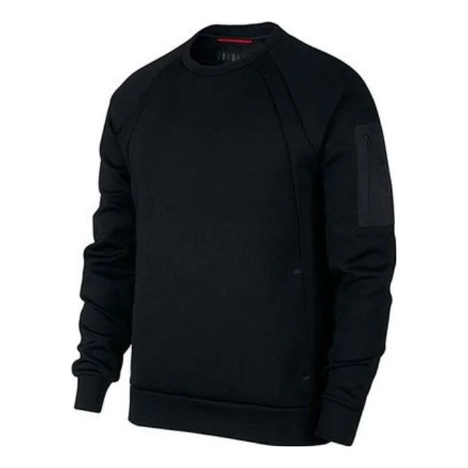 Men's Air Jordan Alphabet Pattern Long Sleeves Solid Color Cotton Round Neck Black 884026-010 - 1