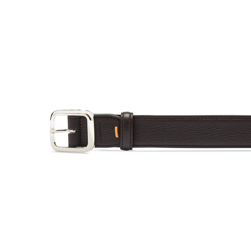 Santoni Dark brown tumbled leather adjustable belt outlook