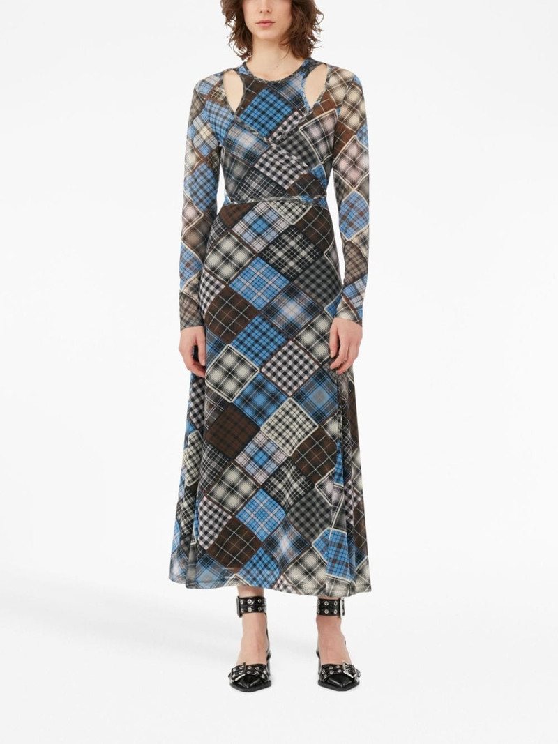 GANNI check-print wrap midi dress outlook