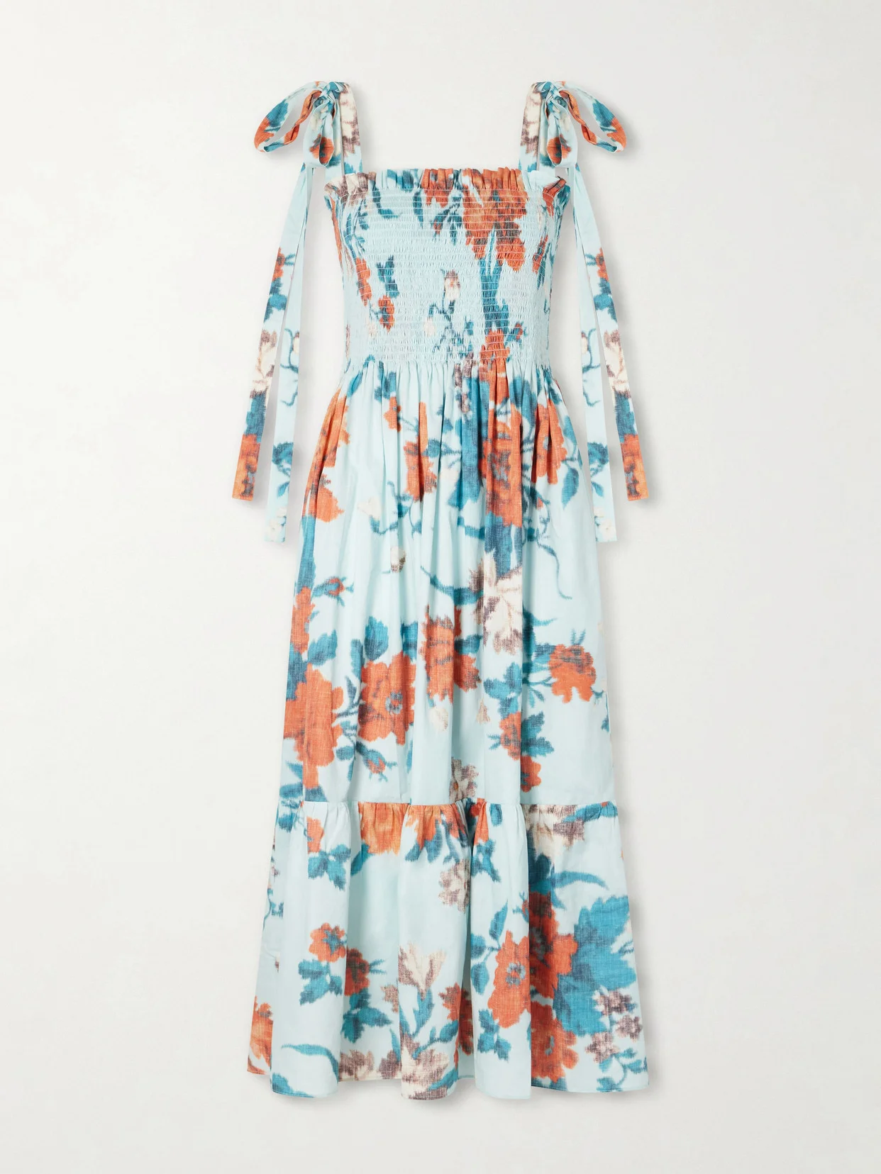 Shirred Floral-print Cotton Midi Dress - 1
