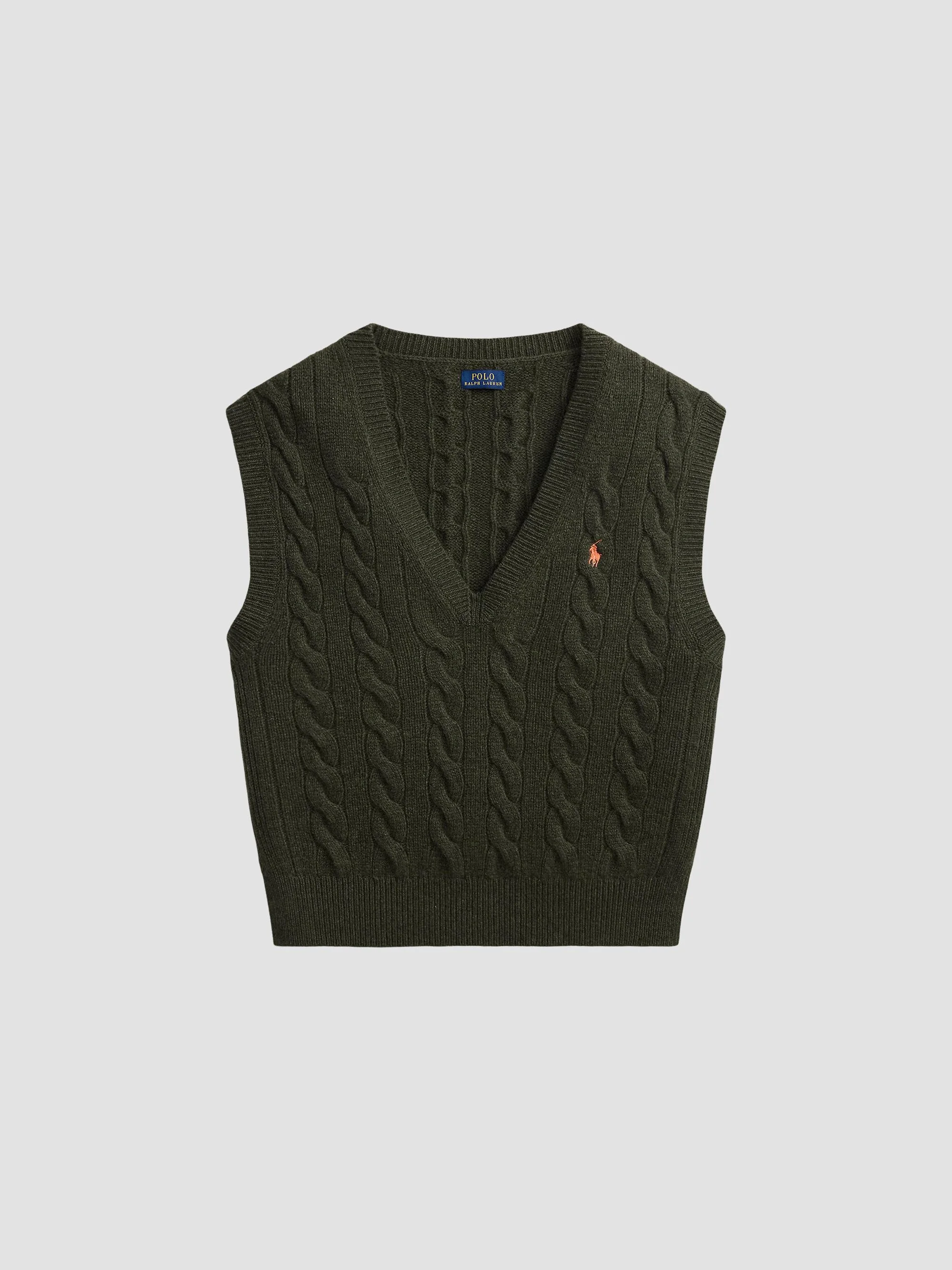 Women's Cable-Knit Wool-Cashmere Sweater Vest - Olive Umber Heather - 1